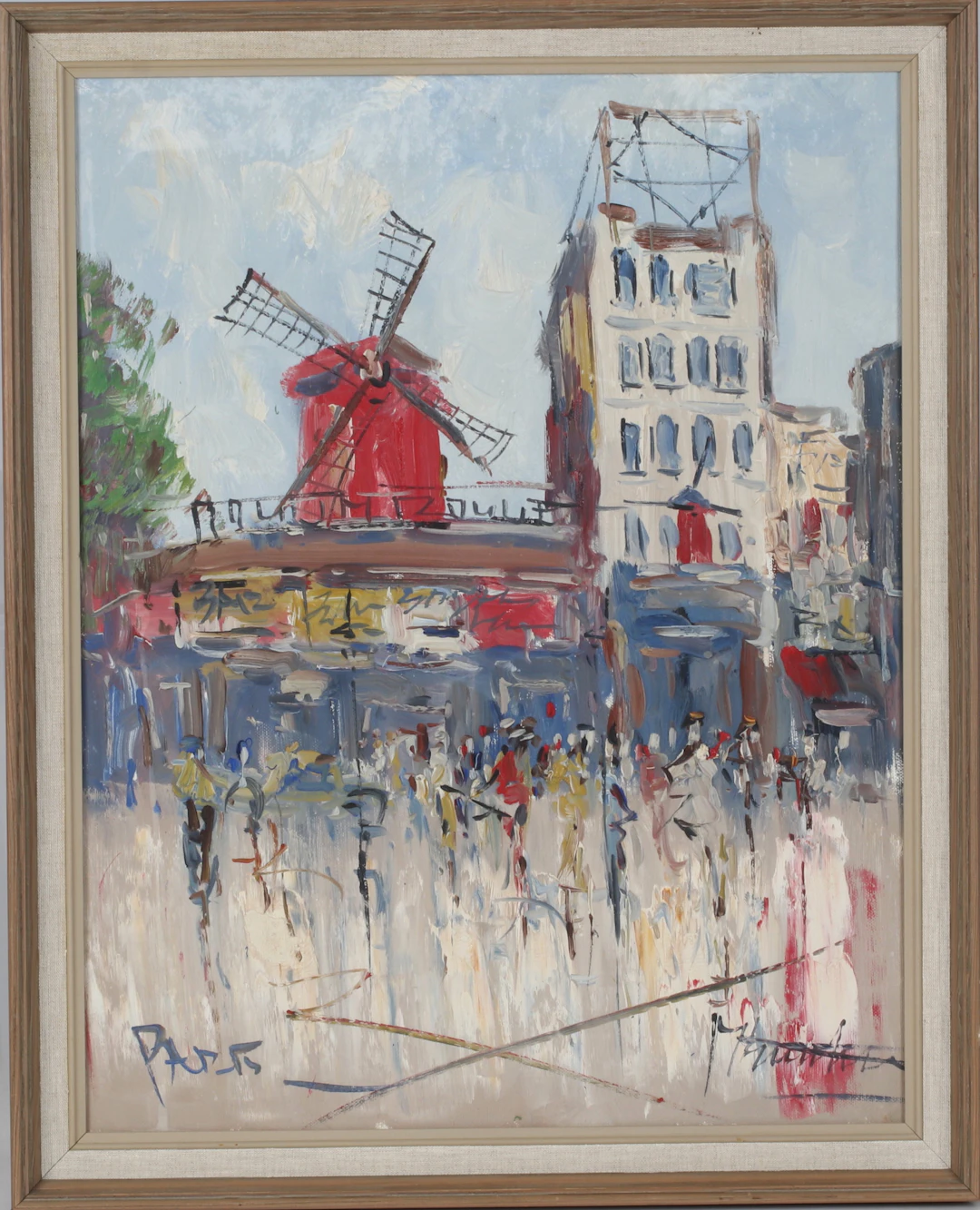 OIDENTIFIERAD KONSTNÄR. Moulin Rouge, olja på duk, signerad.
