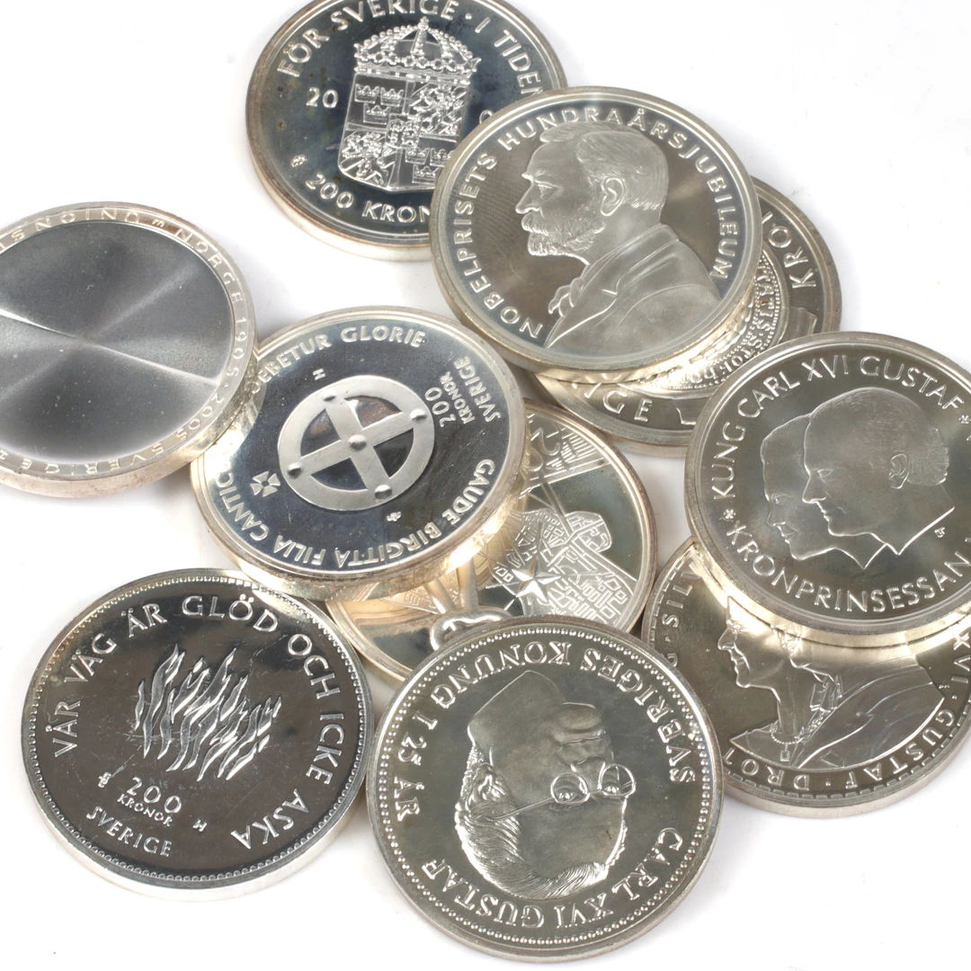 SILVERMYNT. 925/1000, 10 st, 200 Kronor, Sverige. 1998-2005.
