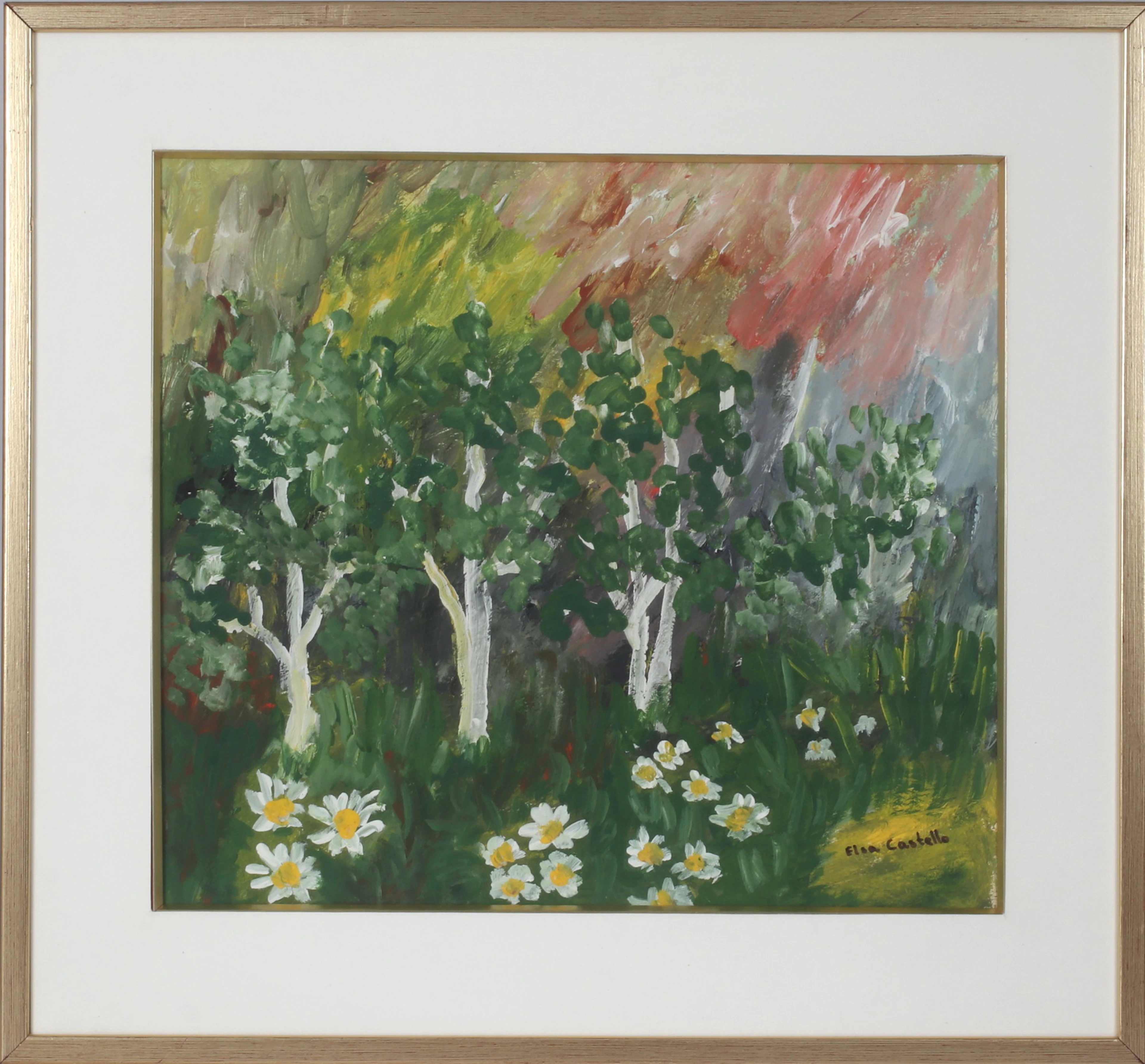 ELSA CASTELLO. Grönskande träd, gouache, signerad.