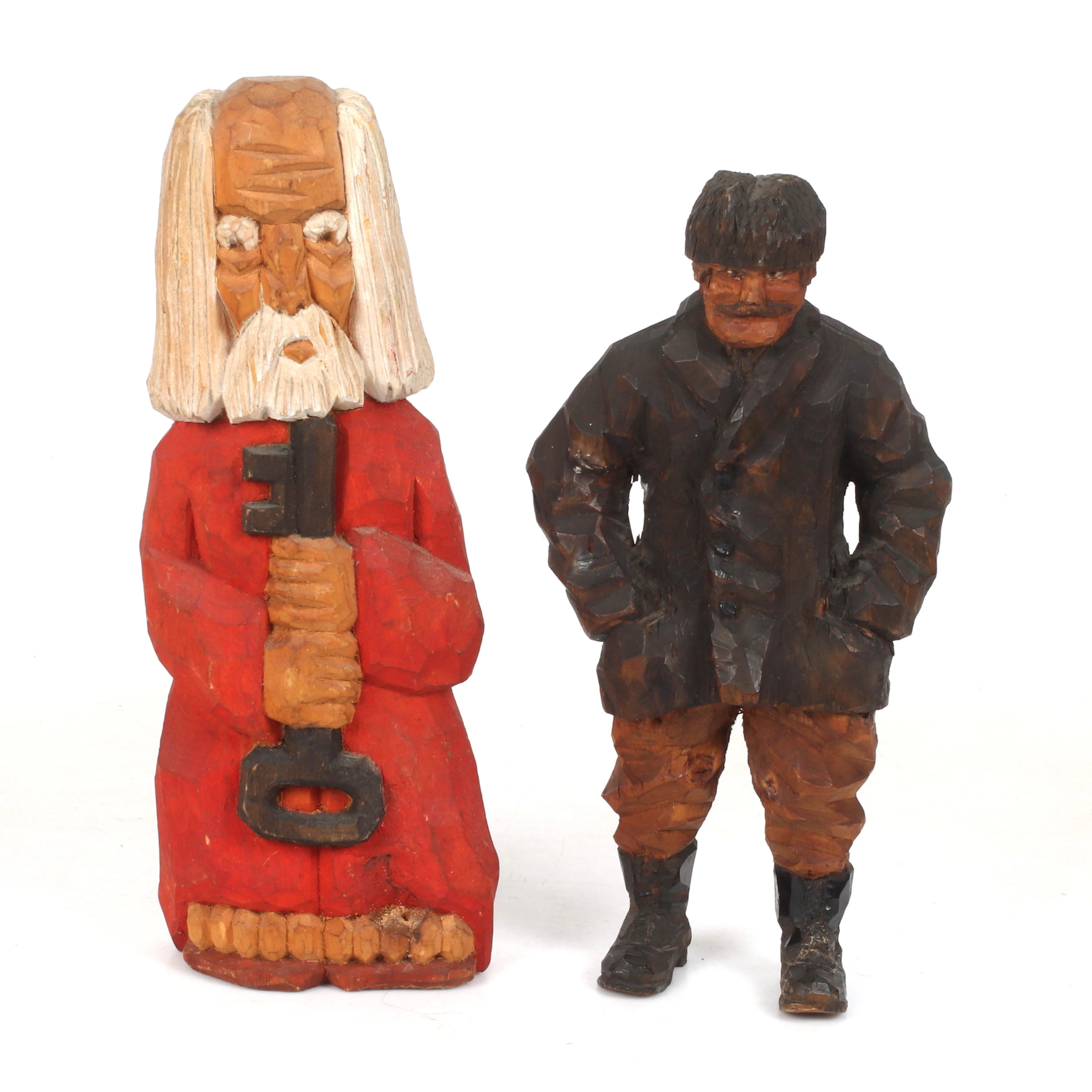 SKULPTURER, 2 st, skuret och bemålat trä, 1900-tal.