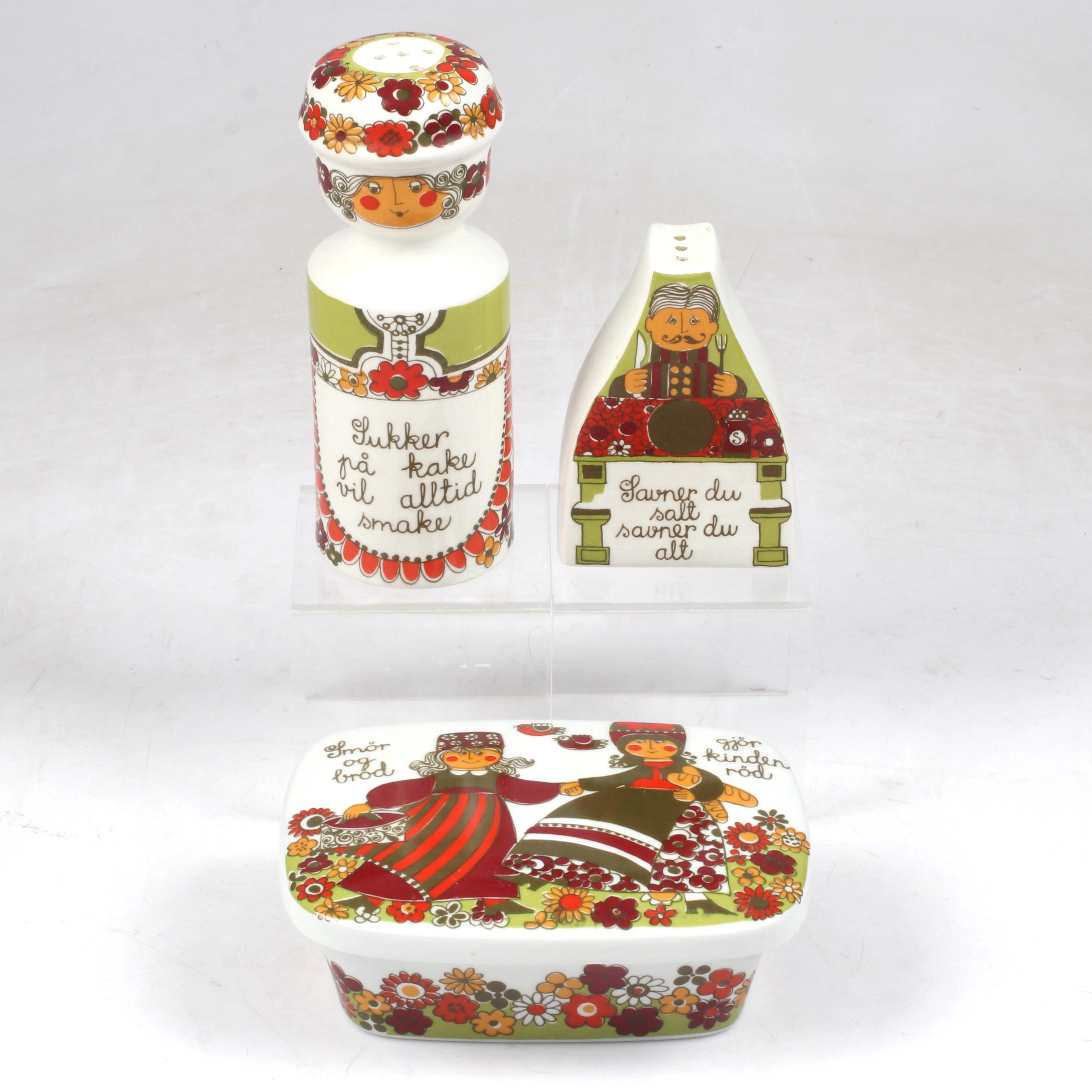SERVISDELAR, 3 delar, porslin, "Folklore" Turi design, Norge.
