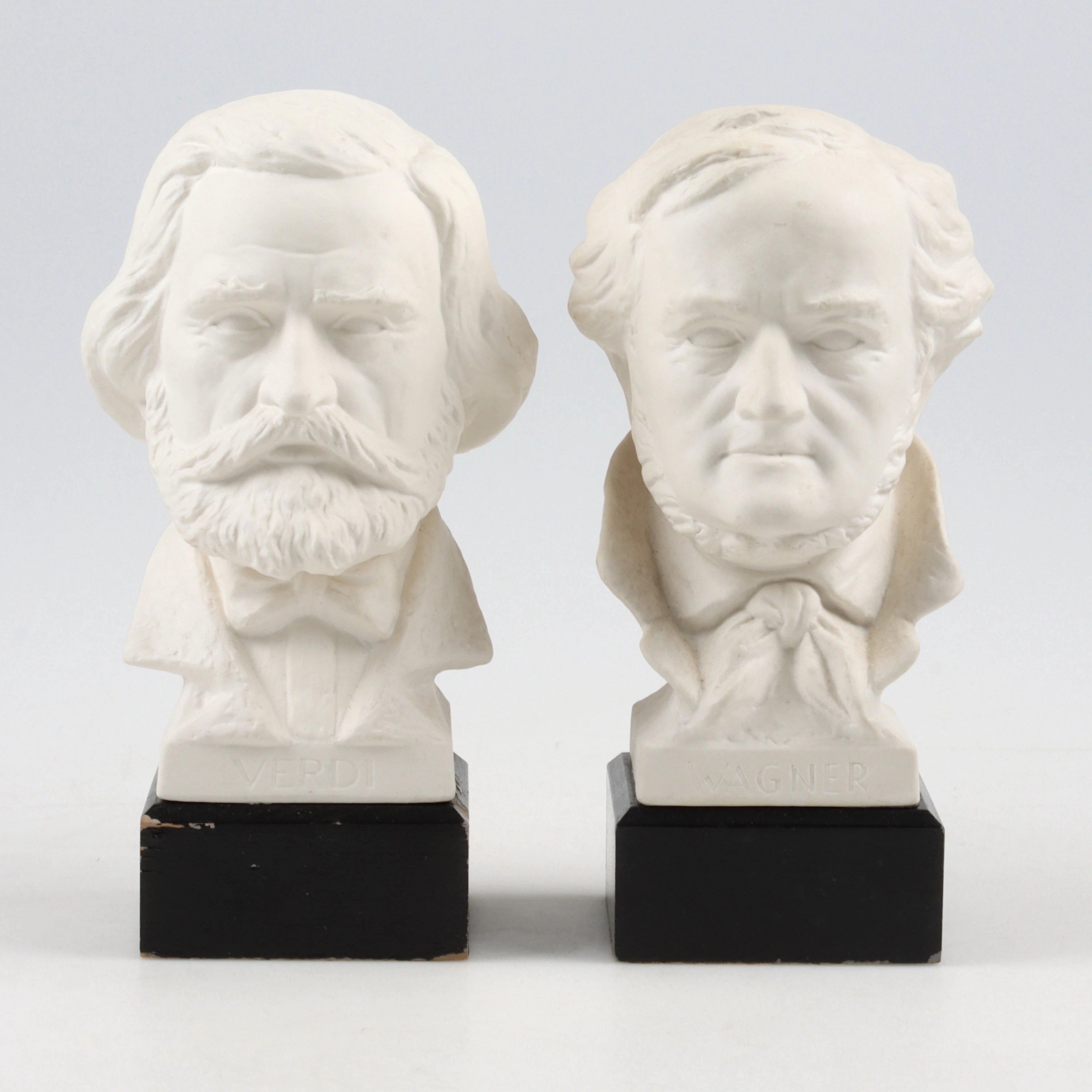 FIGURINER, 2 st, byster, parian, Richard Wagner och Giuseppe Verdi, Goebel.