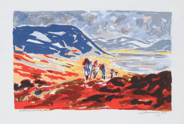 EINAR WENNBERG. "Fjällvandrare", litografi, signerad HC upplaga, daterad 2000.