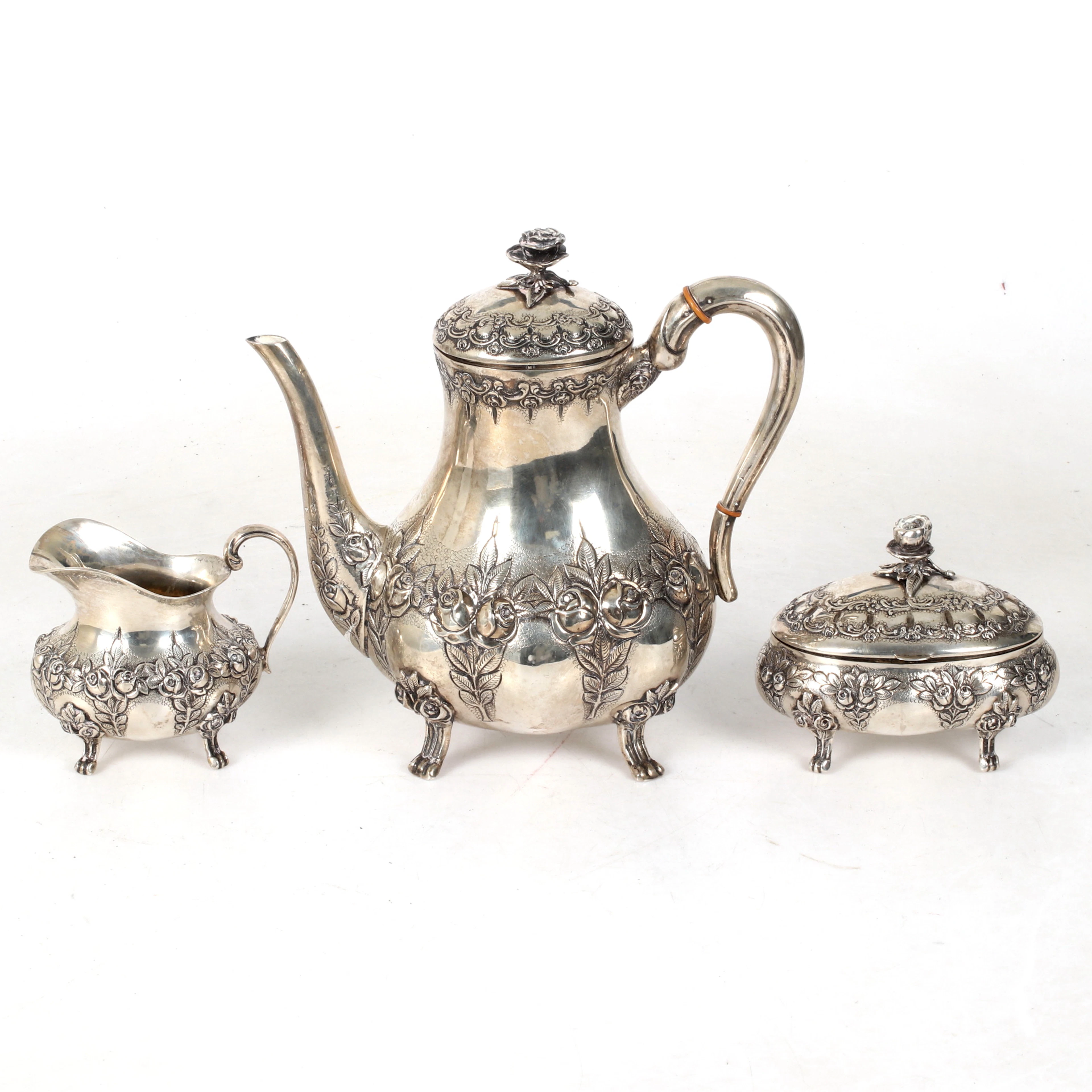 KAFFESERVISDELAR, 3 st, silver, svenska importstämplar, 1900-tal.