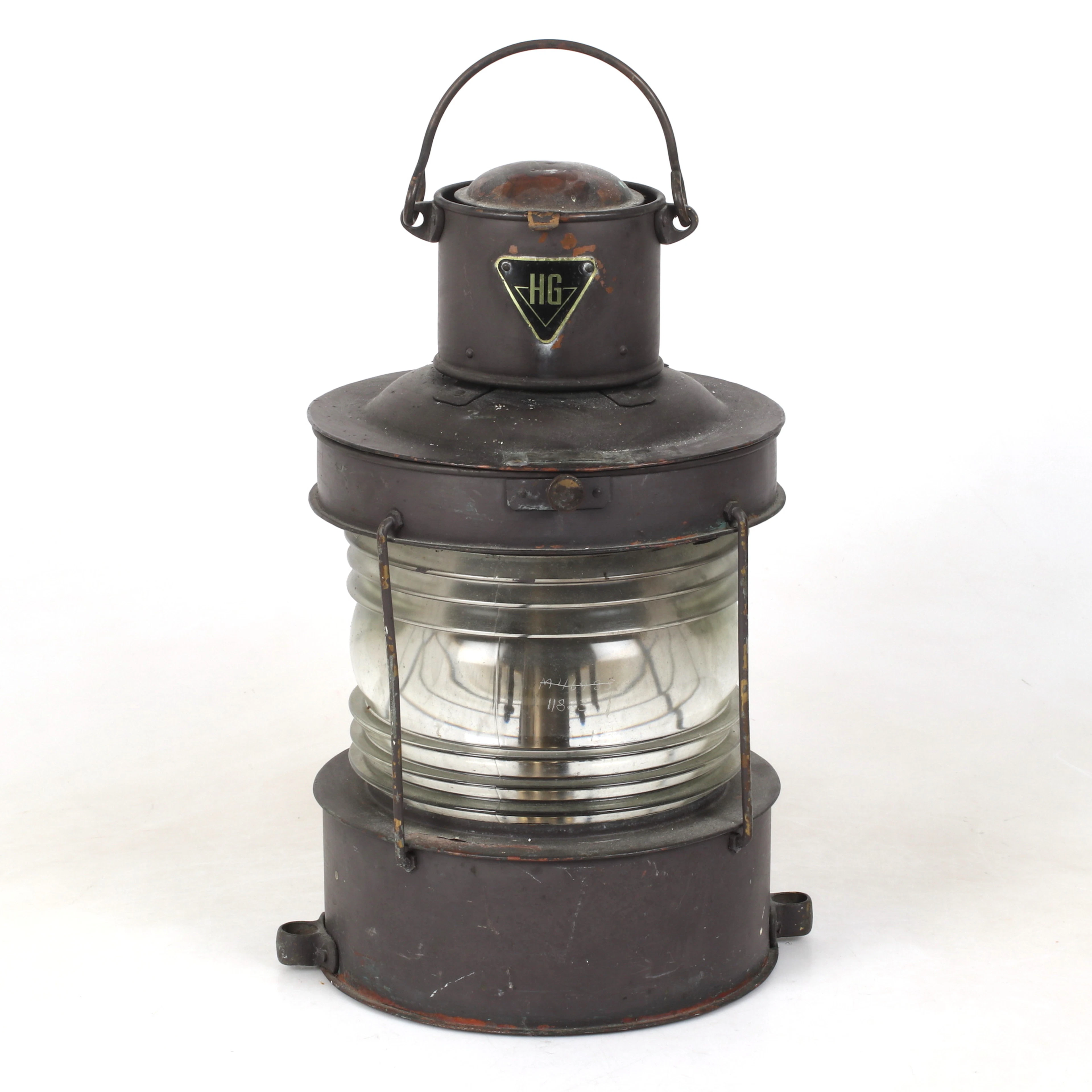 LANTERNA, koppar och glas, märkt HG, 1900-tal.