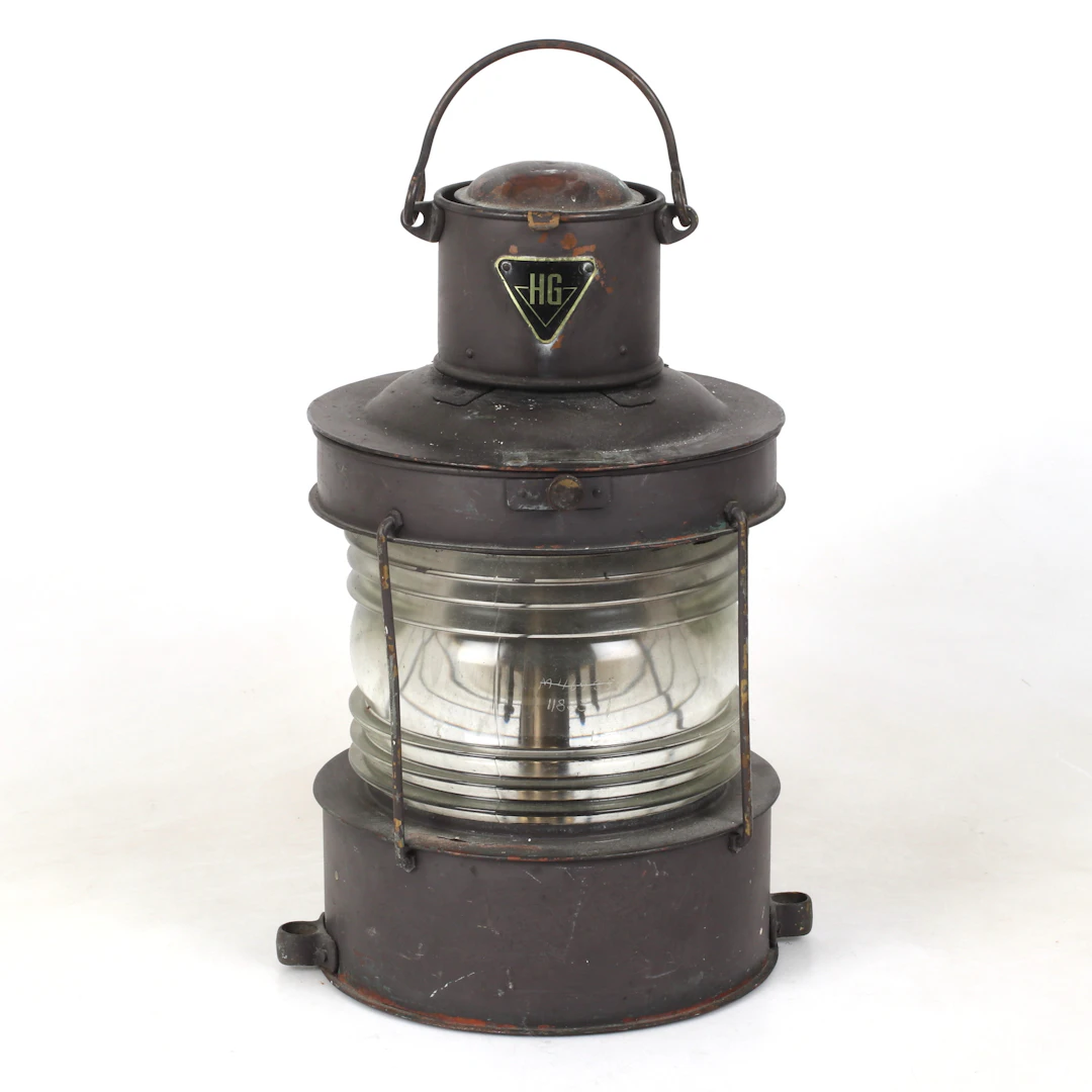 LANTERNA, koppar och glas, märkt HG, 1900-tal.