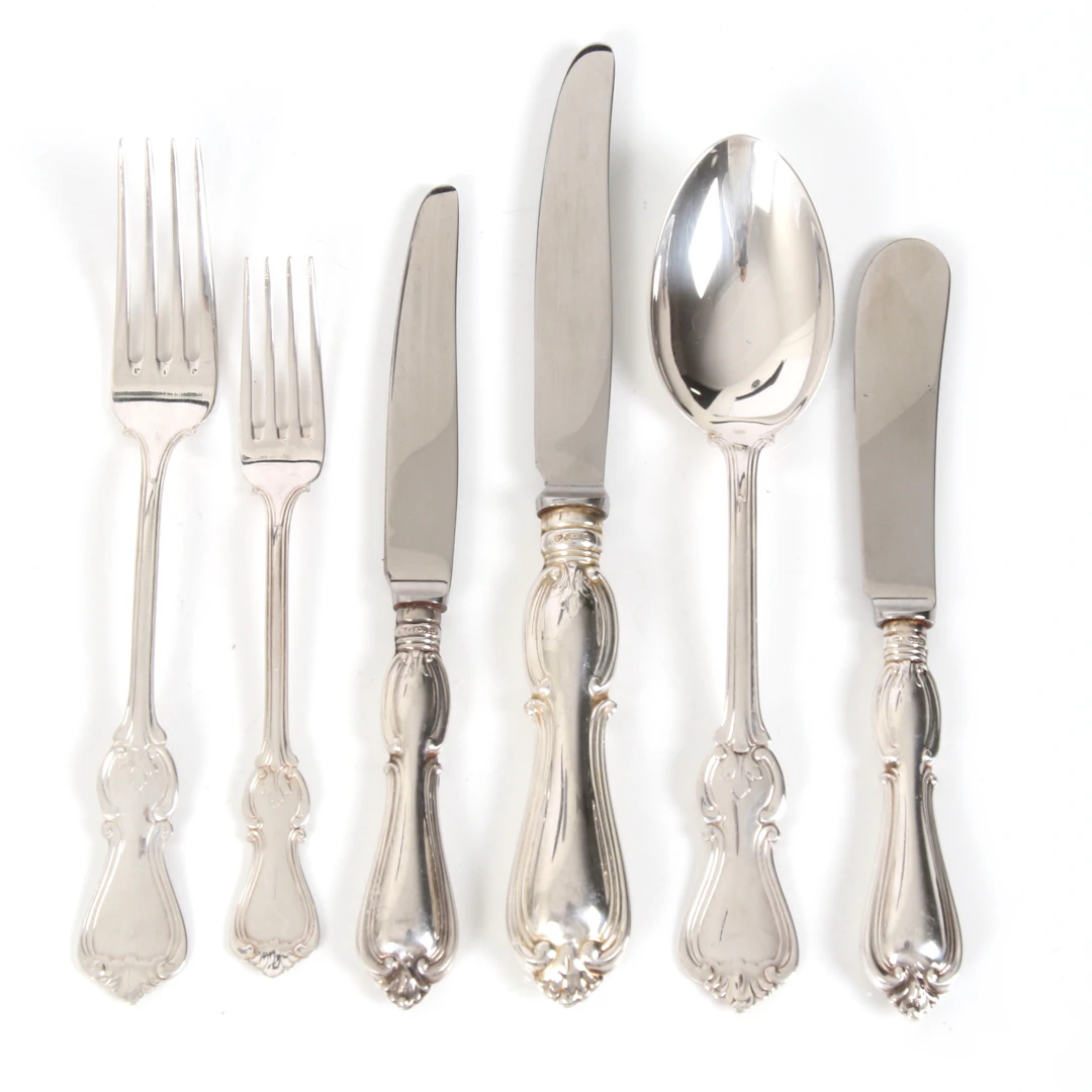 BESTICKSERVIS, 27 delar, silver, "Olga", GAB, Stockholm. 1900-tal.