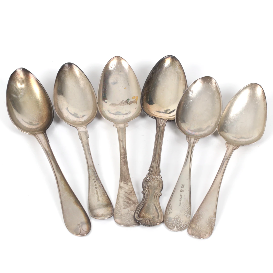 SKEDAR, 6 st. silver, bl.a. J.J.Gröndahl (1817-1925), Sundsvall. 1800-tal.