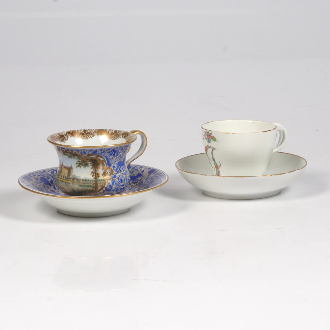 KAFFEKOPPAR med FAT, 4 delar, porslin, Meissen, Tyskland. 1800-tal.