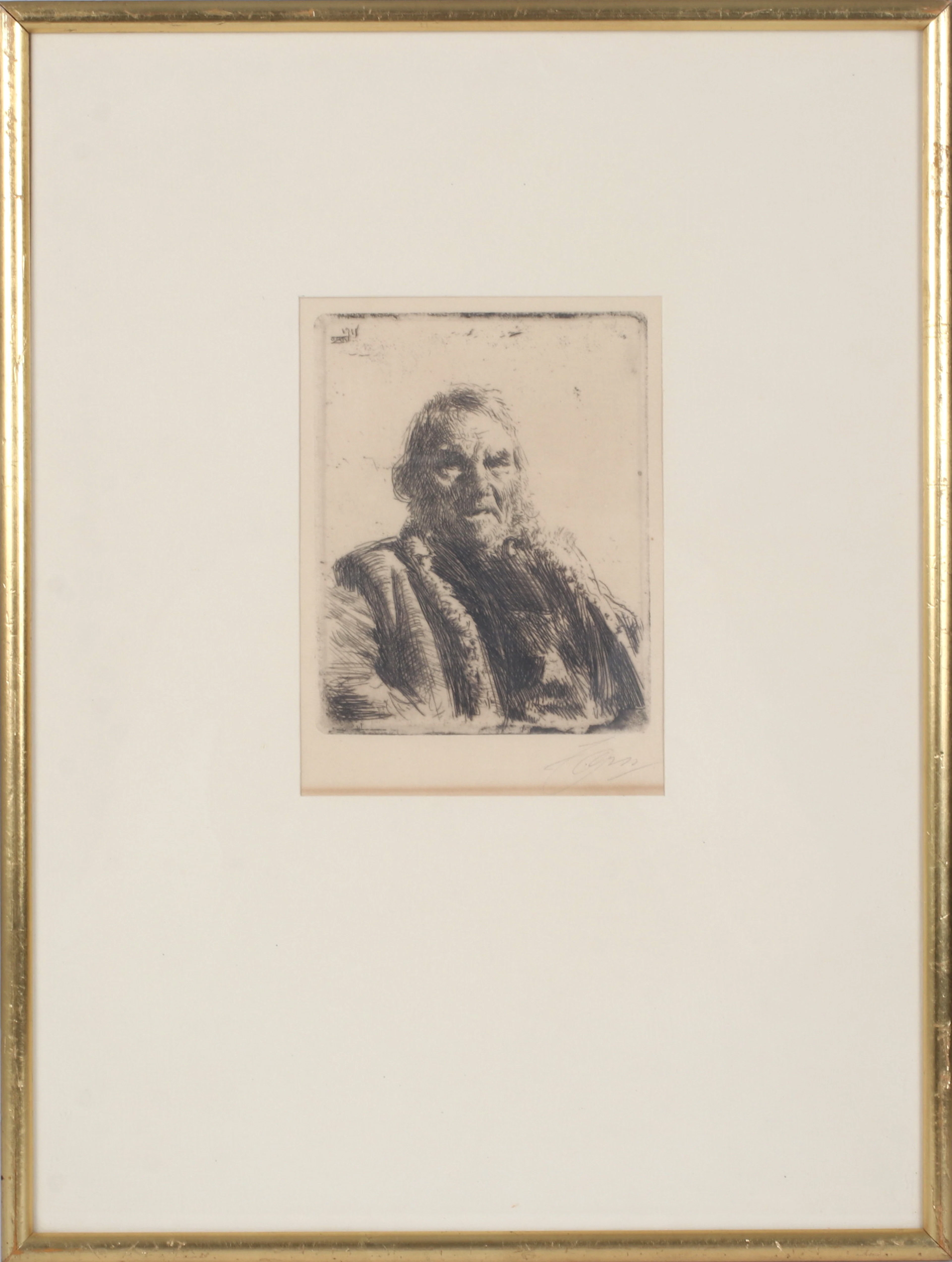 ANDERS ZORN. "Gammal knekt", etsning, signerad i blyerts, daterad