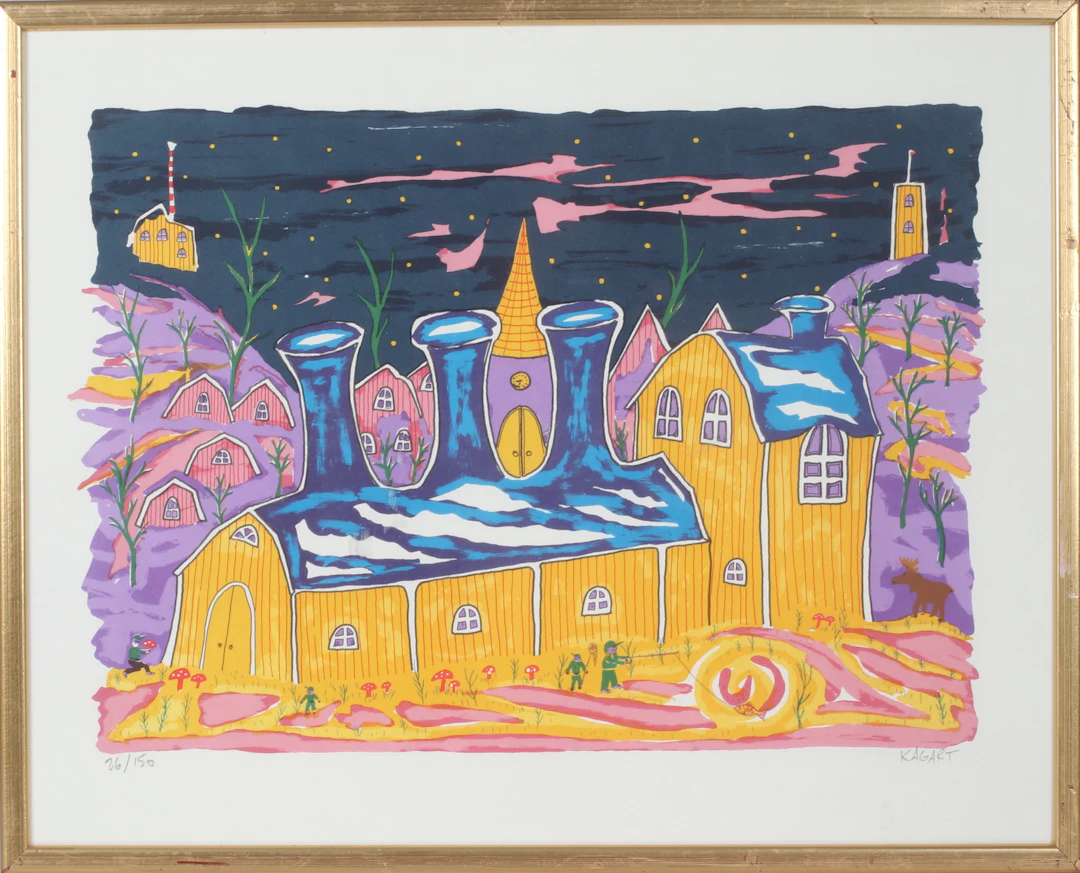 MIKAEL KAGART. "Sundsvallsfabrik", färglitografi, signerad och numrerad 26/150.