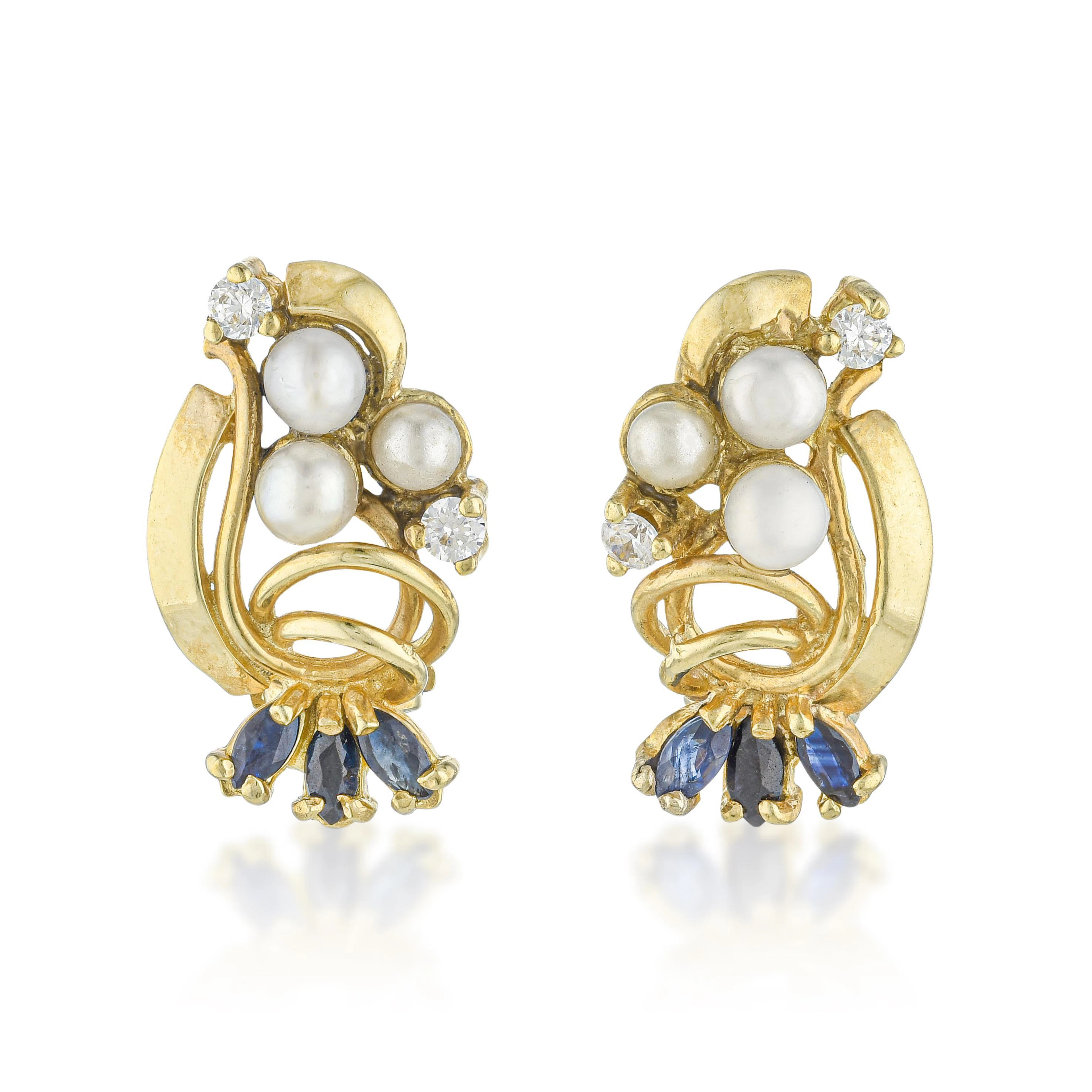 Vintage Sapphire Diamond and Pearl Earrings
