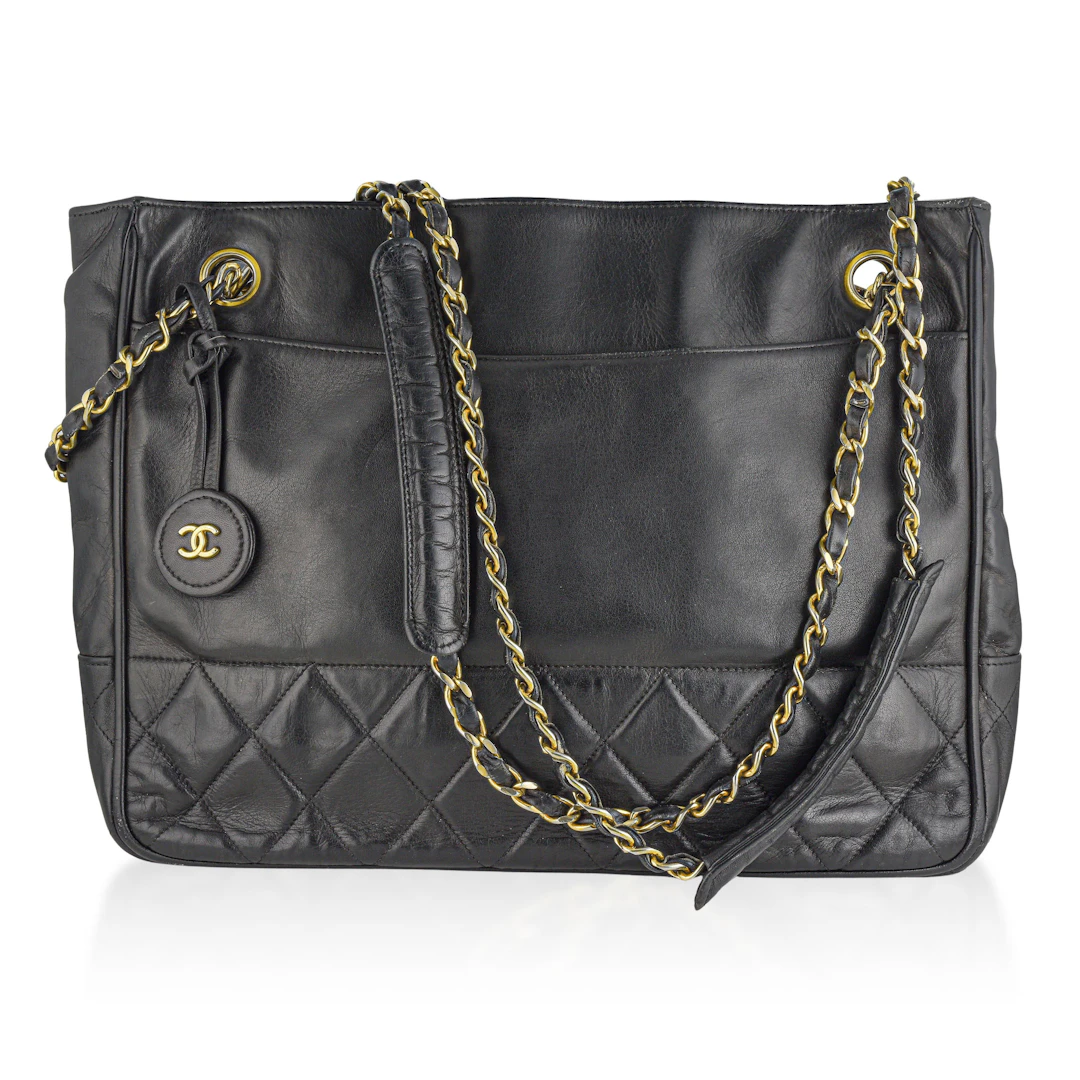 Chanel Vintage CC Charm Chain Tote - Black Leather