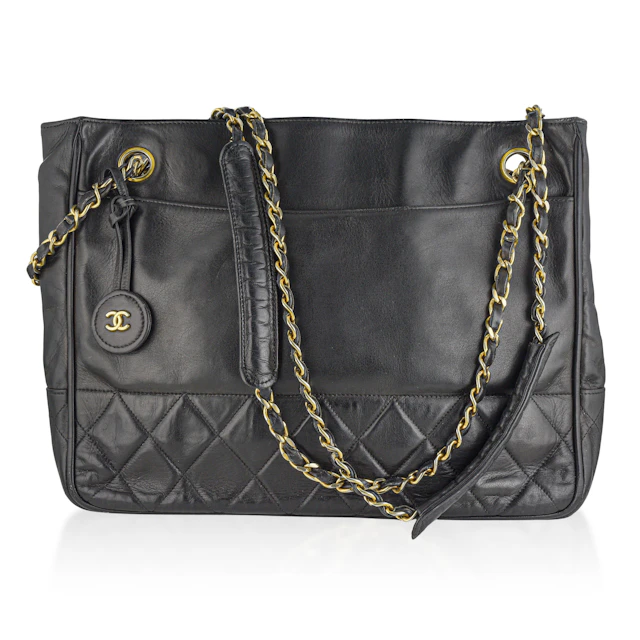 Chanel Vintage CC Charm Chain Tote - Black Leather