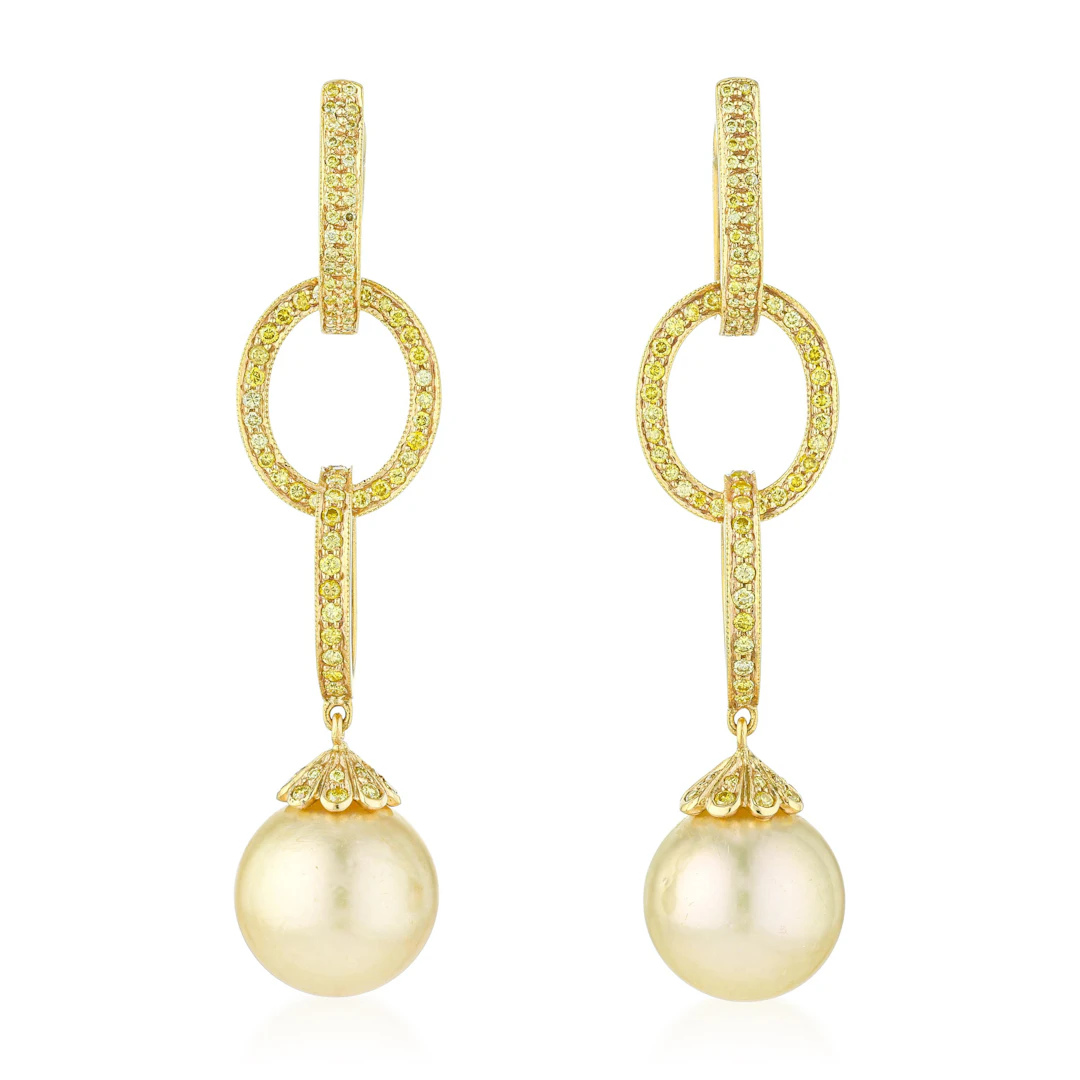 Golden Pearl and Diamond Drop Earrings