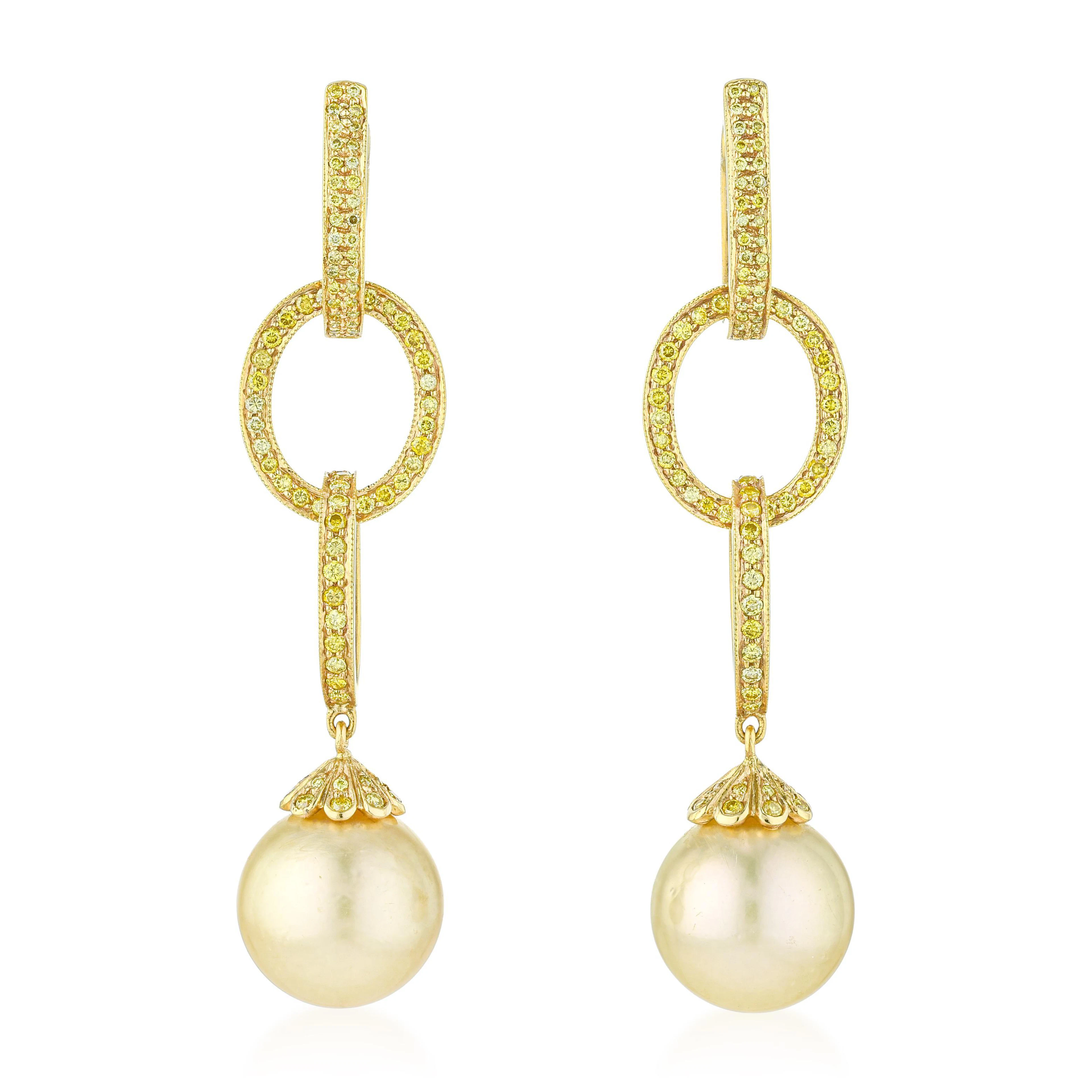 Golden Pearl and Diamond Drop Earrings
