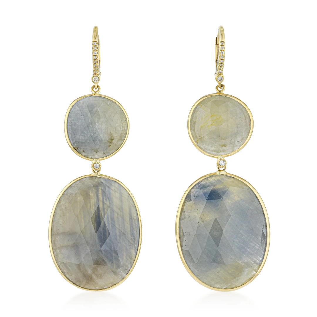 Rose Cut Sapphire and Diamond Drop Earrings