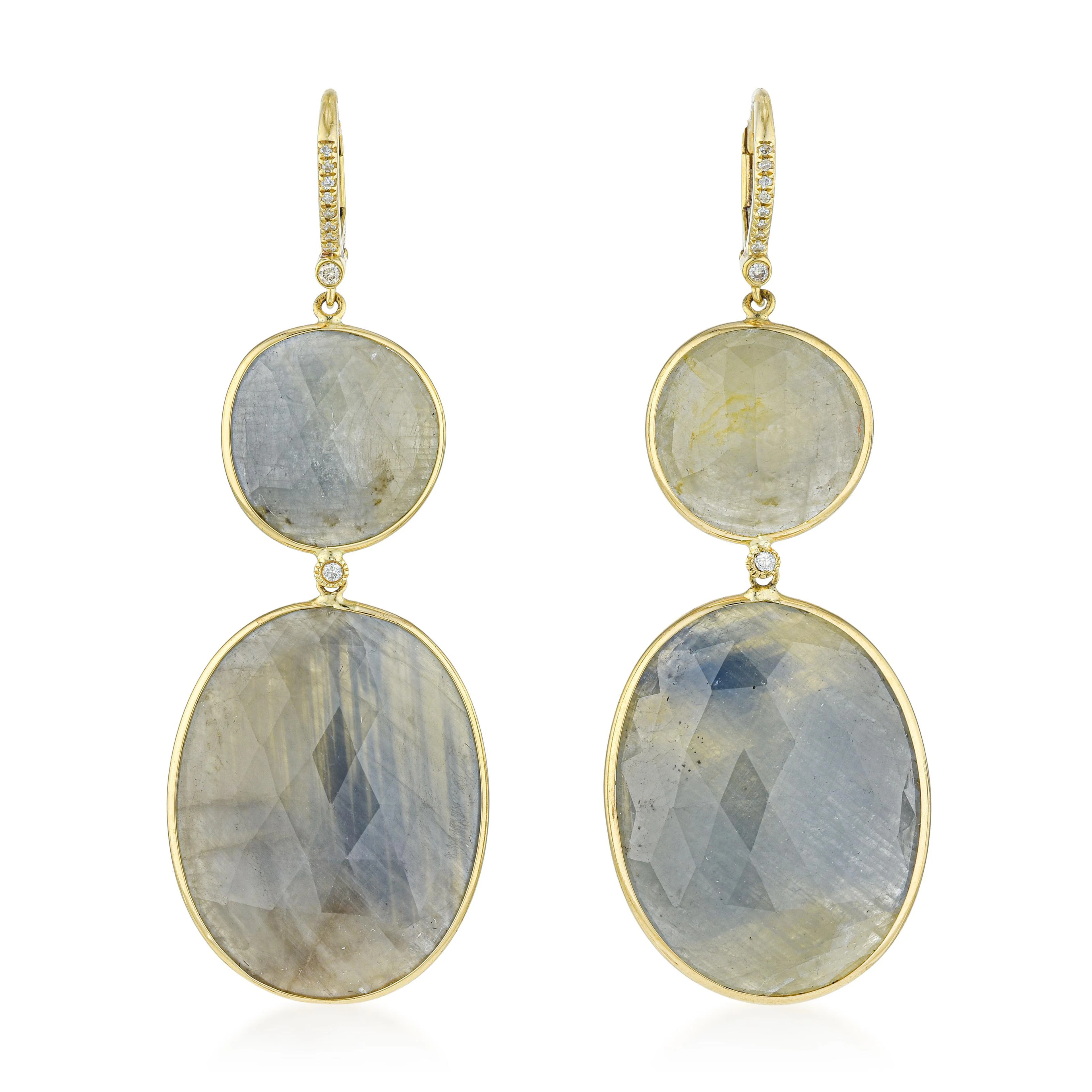 Rose Cut Sapphire and Diamond Drop Earrings