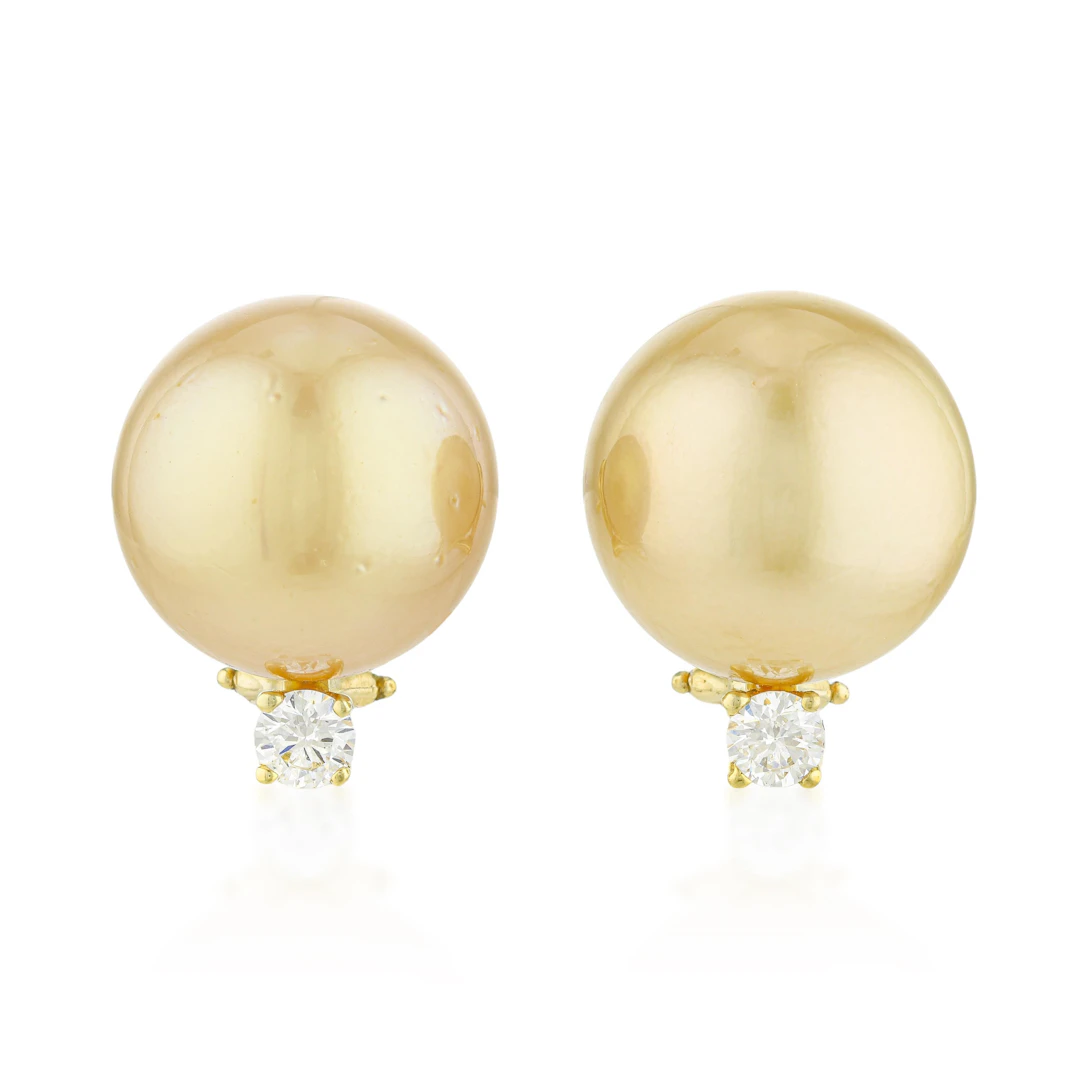 Golden Pearl and Diamond Earrings