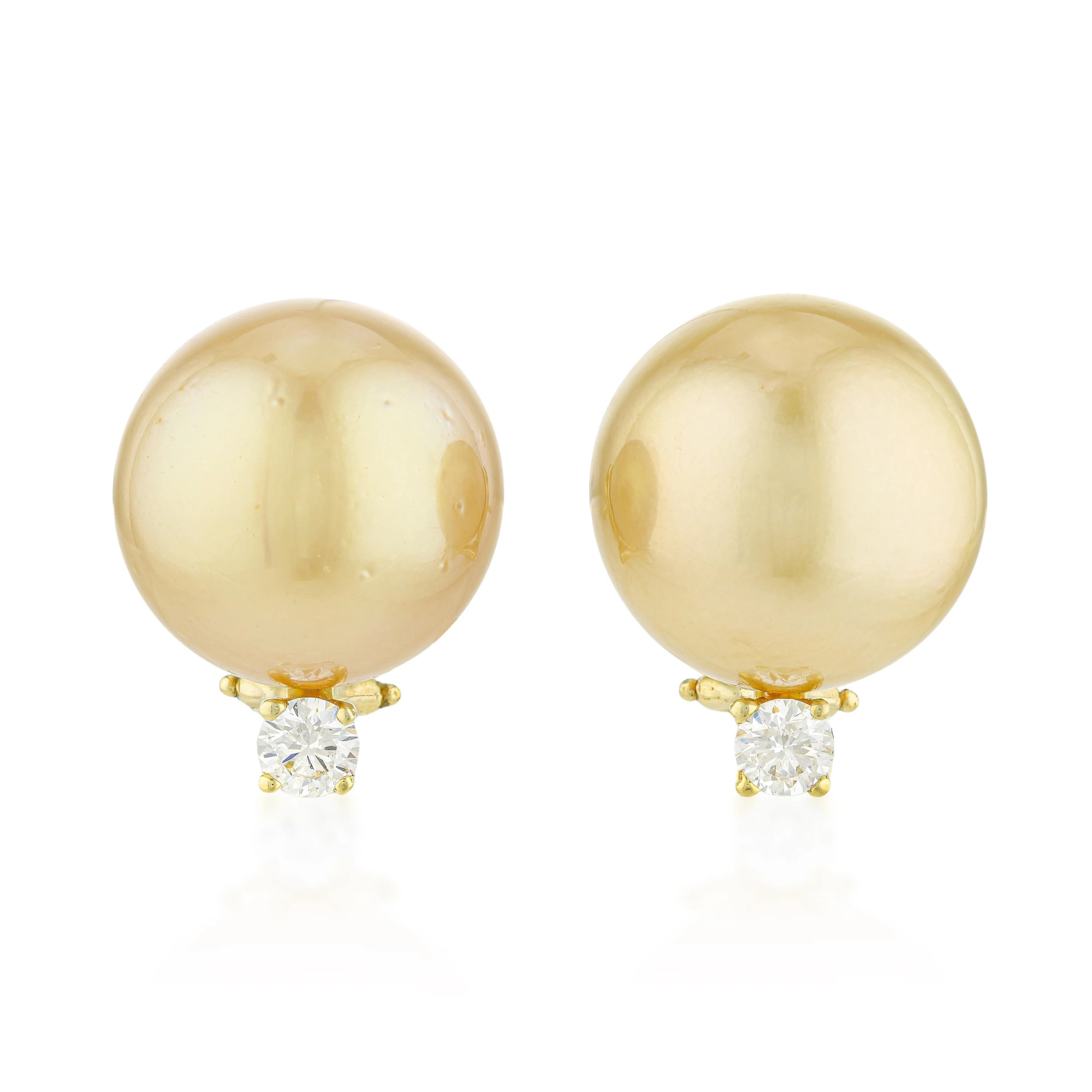 Golden Pearl and Diamond Earrings