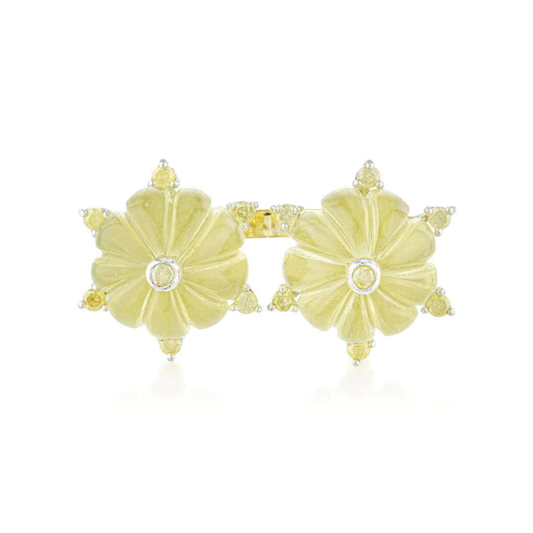 Fluted Lemon Topaz and Diamond Crossover Ring