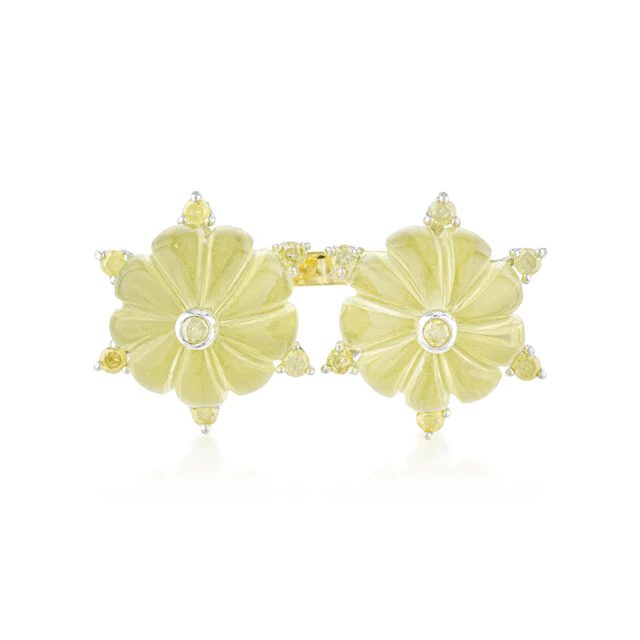 Fluted Lemon Topaz and Diamond Crossover Ring