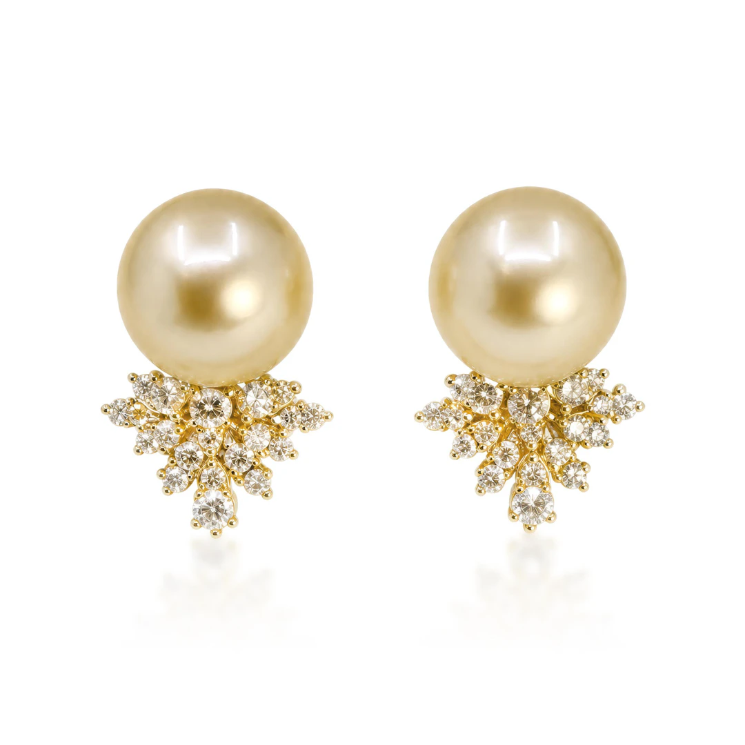 Golden South Sea Pearl and Diamond Earrings