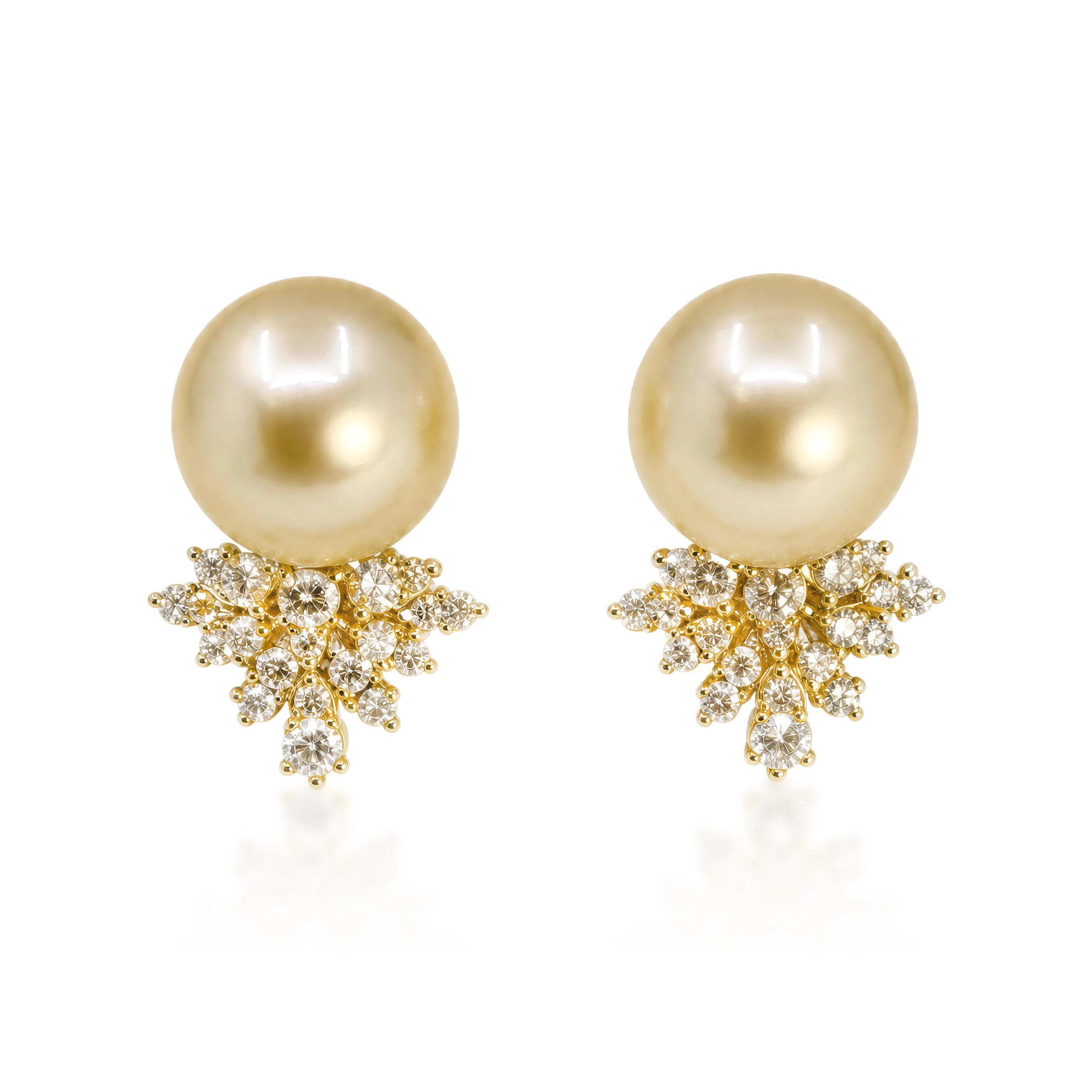Golden South Sea Pearl and Diamond Earrings