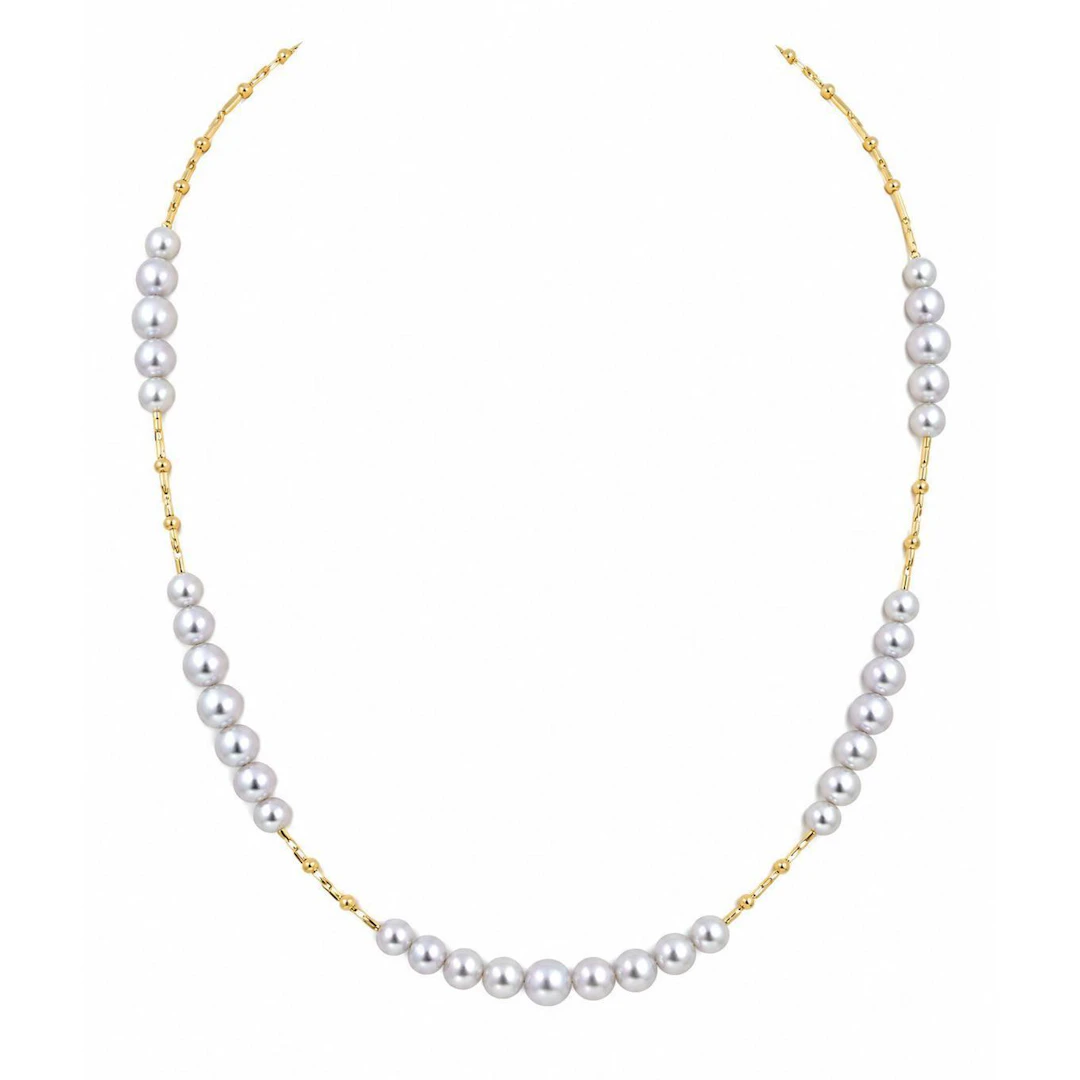 Silvery Grey Akoya Pearl Station Necklace