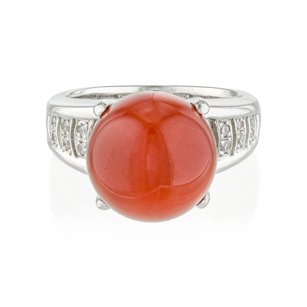 Red Coral and Diamond Ring