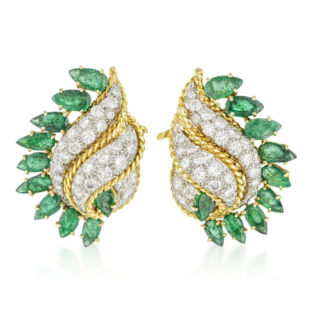 Vintage Emerald and Diamond Drop Earrings