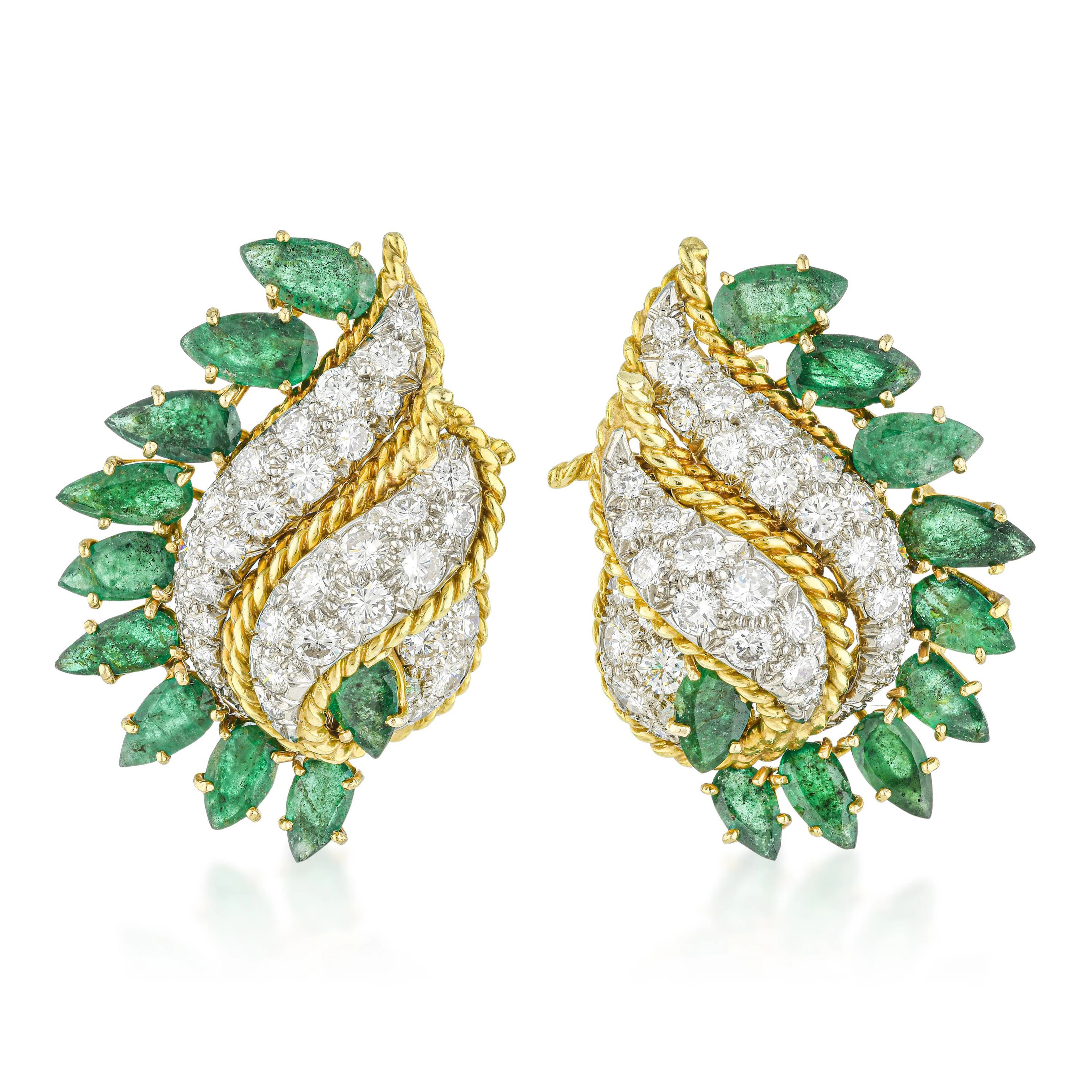Vintage Emerald and Diamond Drop Earrings