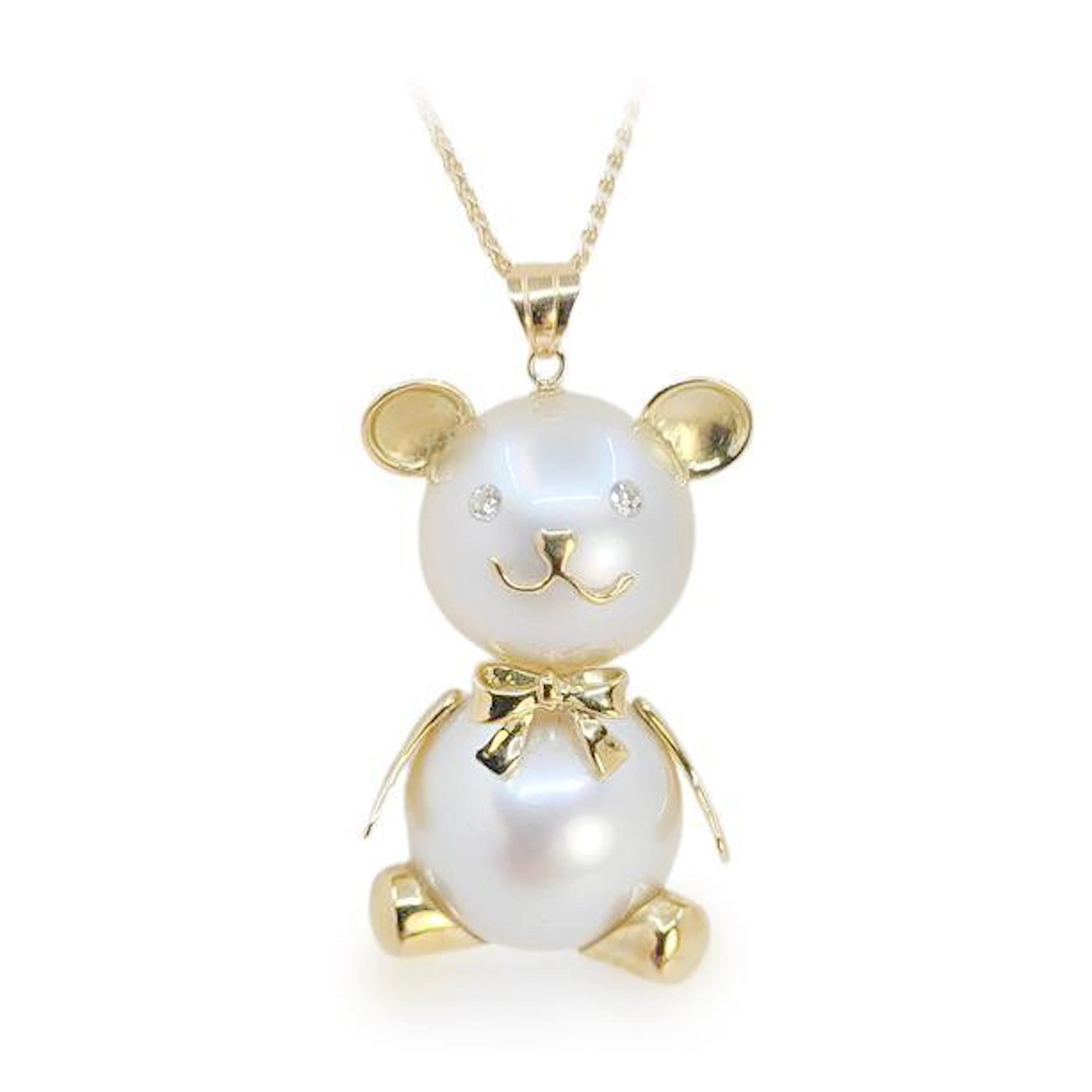 South Sea Pearl Bear Pendant Necklace with Diamonds