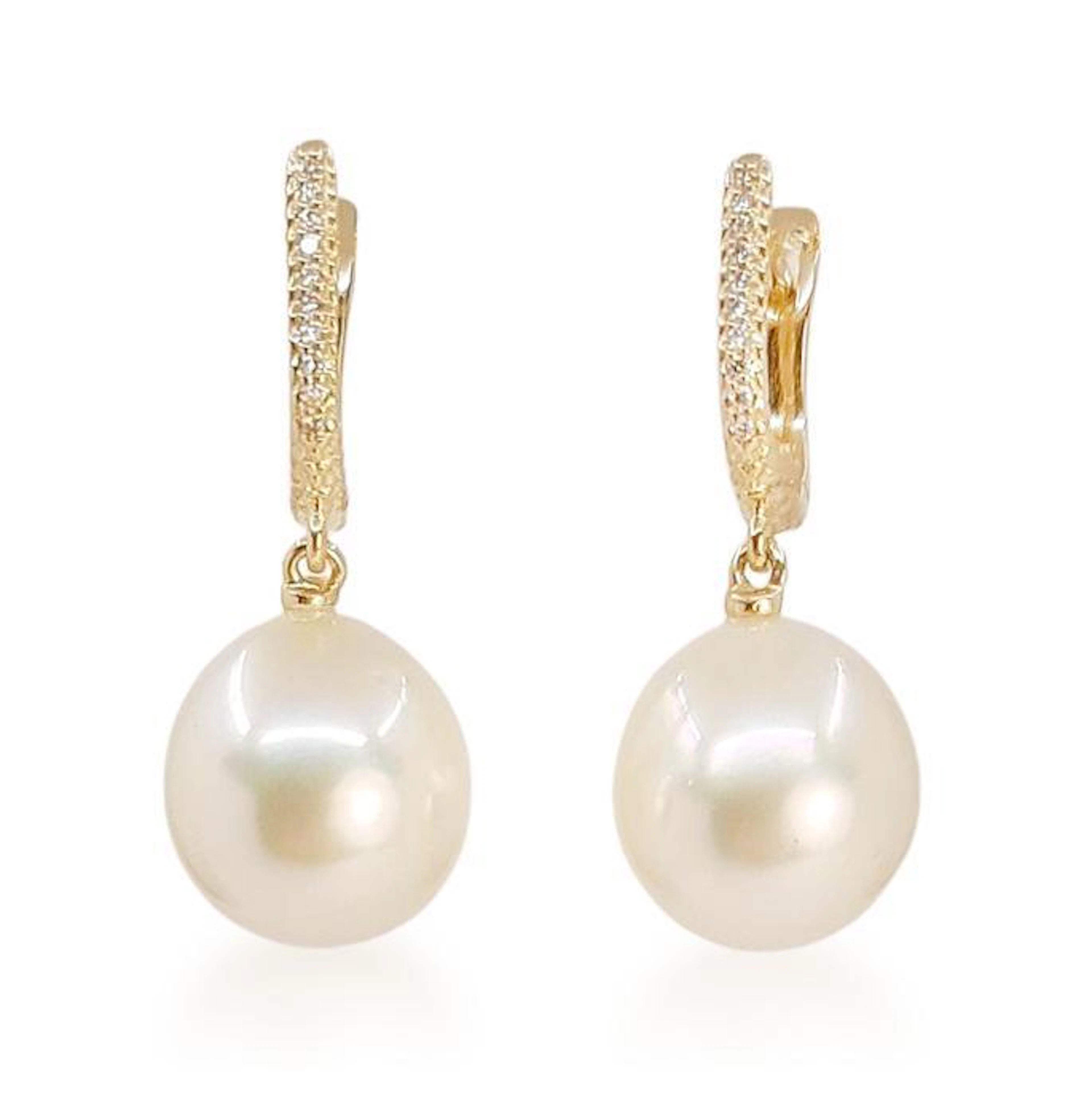Golden South Sea Pearl and Diamond Earrings