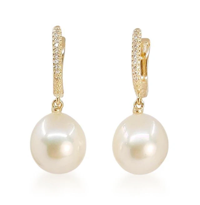 Golden South Sea Pearl and Diamond Earrings