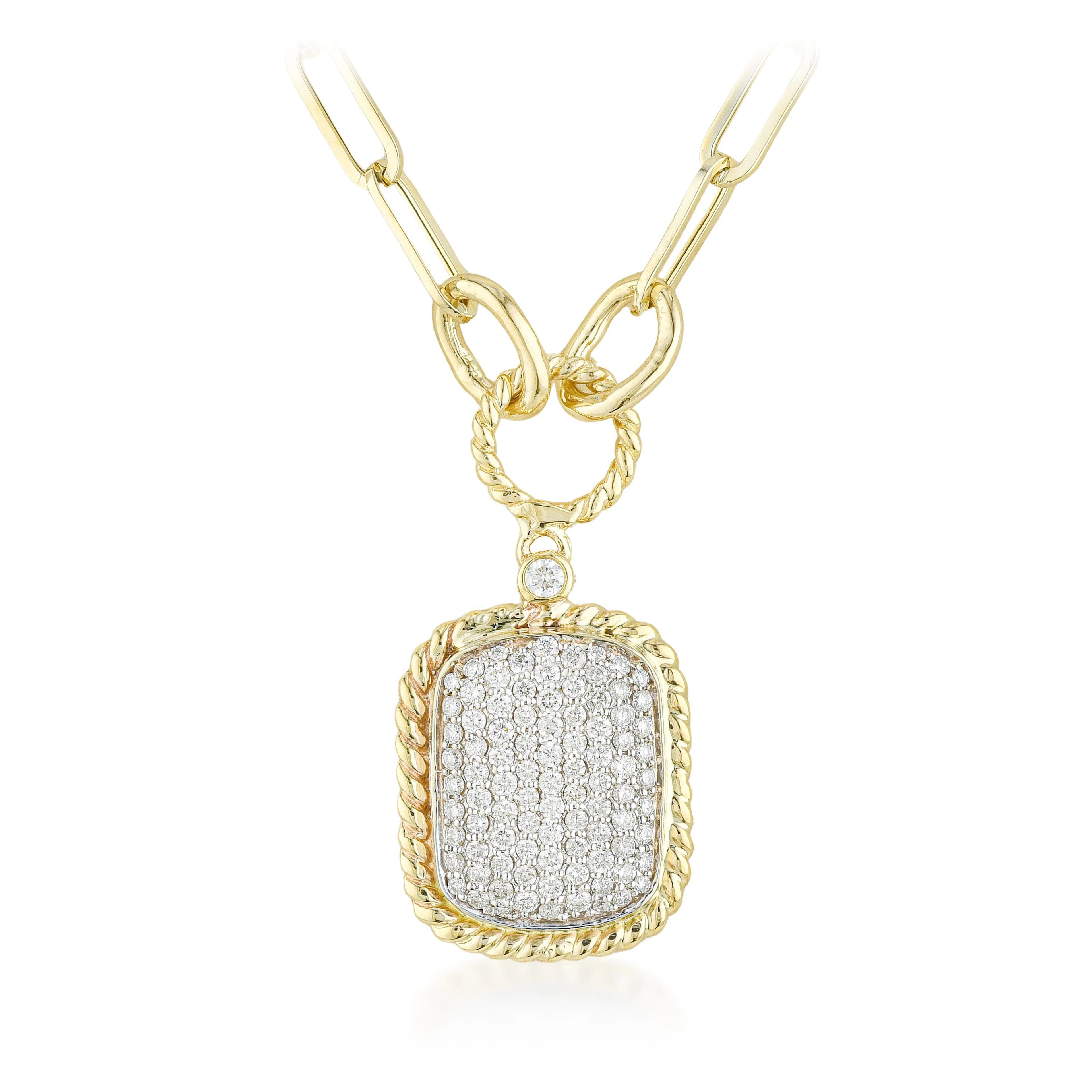 Diamond Pendant Paper Clip Link Necklace