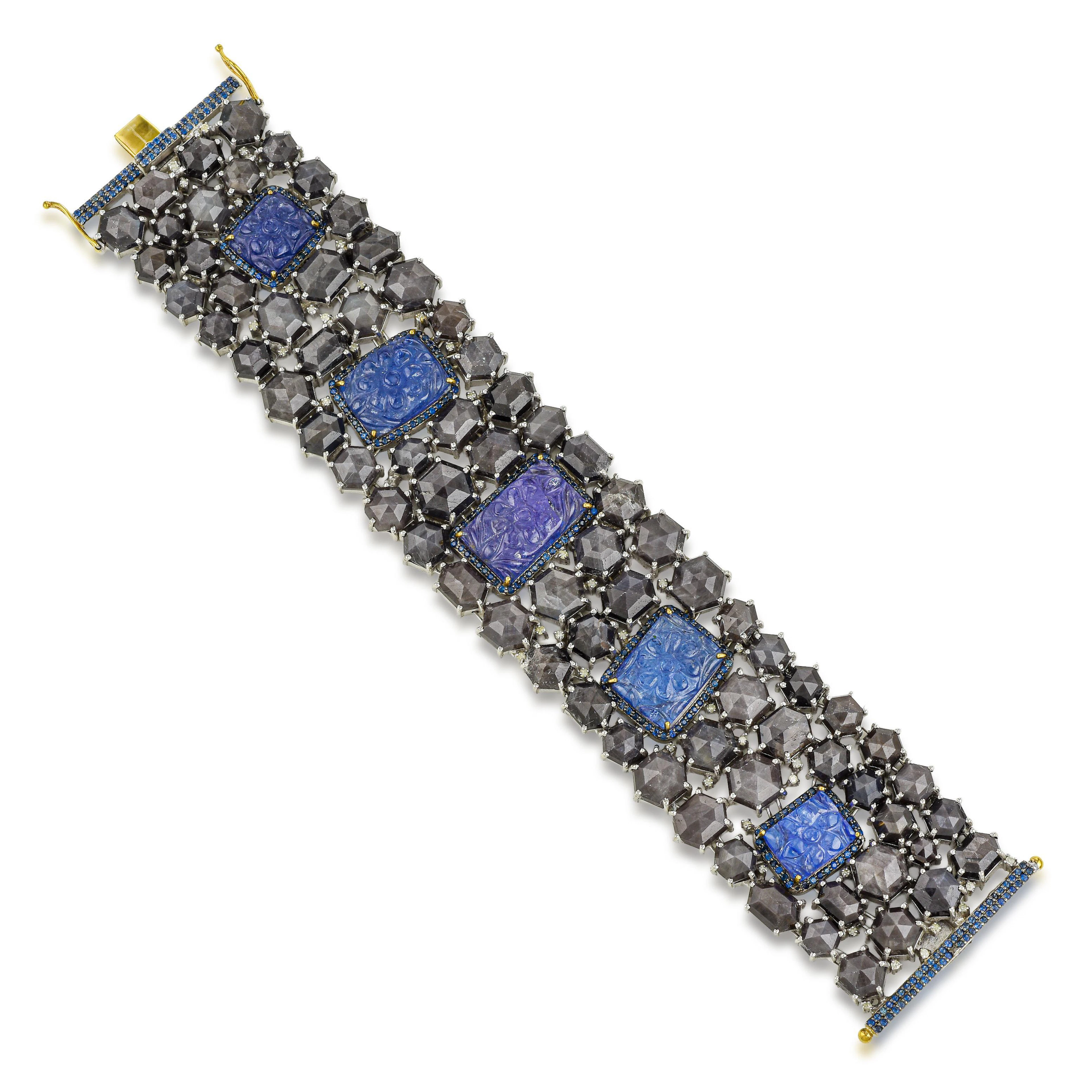 Black Sapphire Tanzanite and Diamond Bracelet