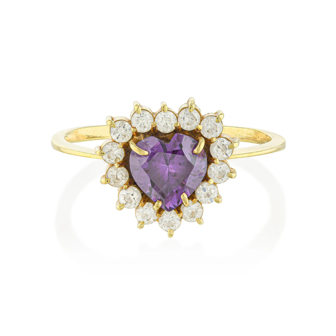 Heart Shape Purple Sapphire and Diamond Ring