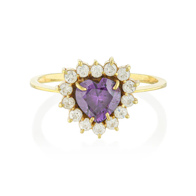 Heart Shape Purple Sapphire and Diamond Ring