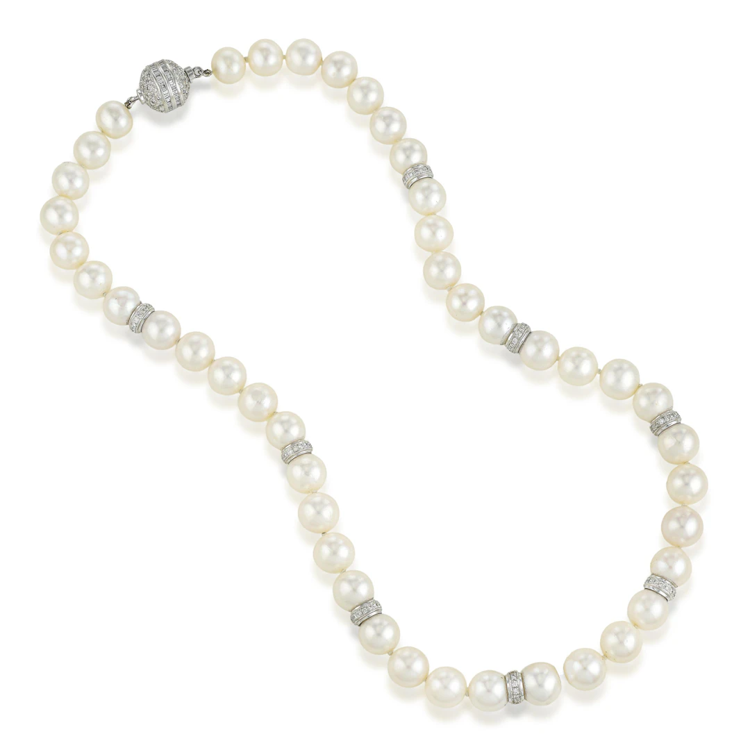 Pearl and Diamond Rondelle Collar Necklace