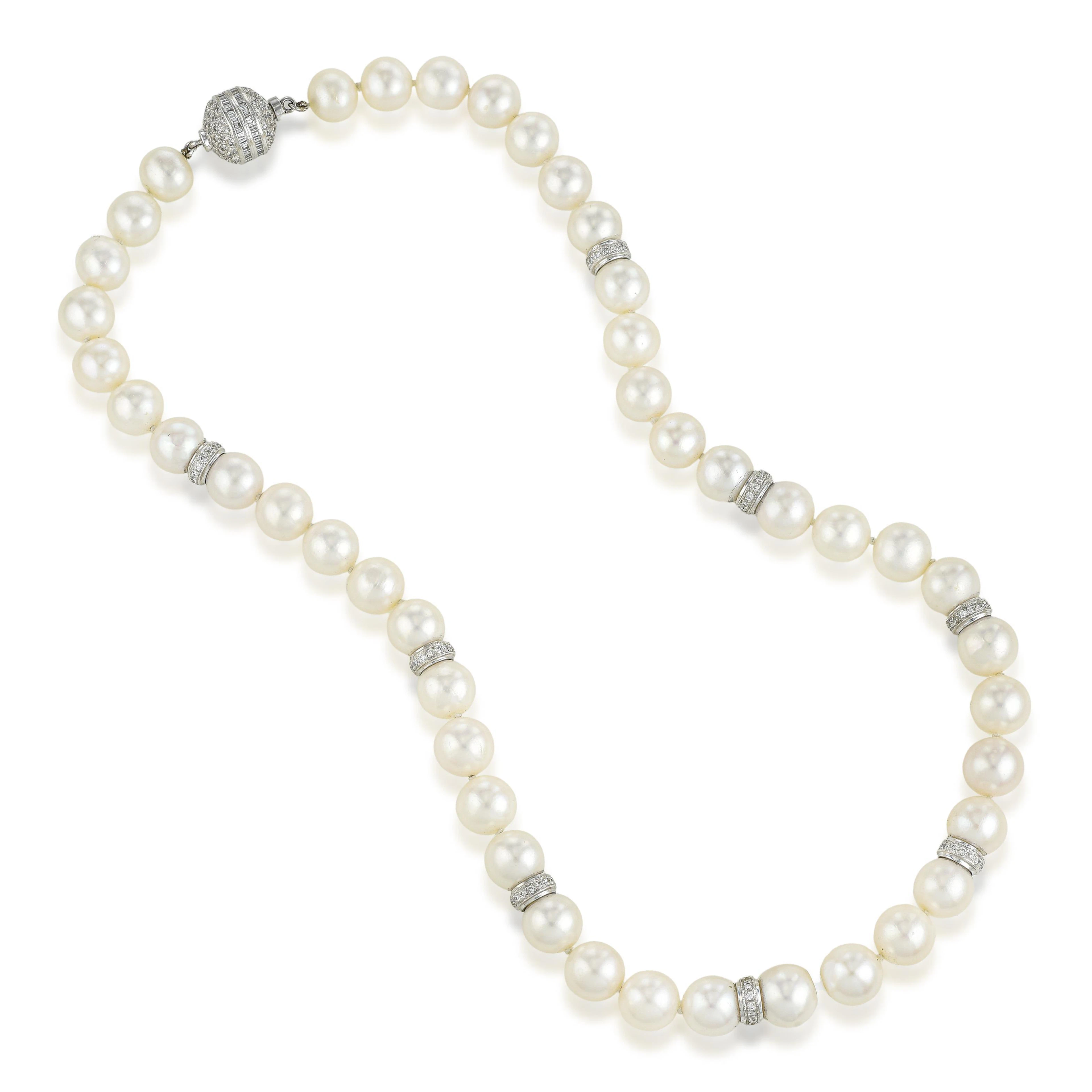 Pearl and Diamond Rondelle Collar Necklace
