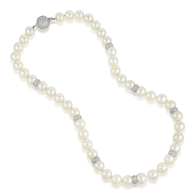 Pearl and Diamond Rondelle Collar Necklace