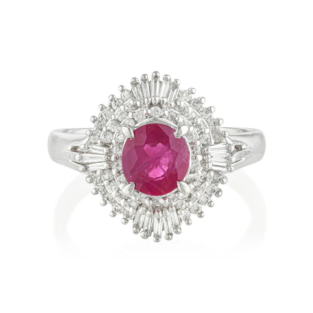 Ruby and Diamond Cluster Ring