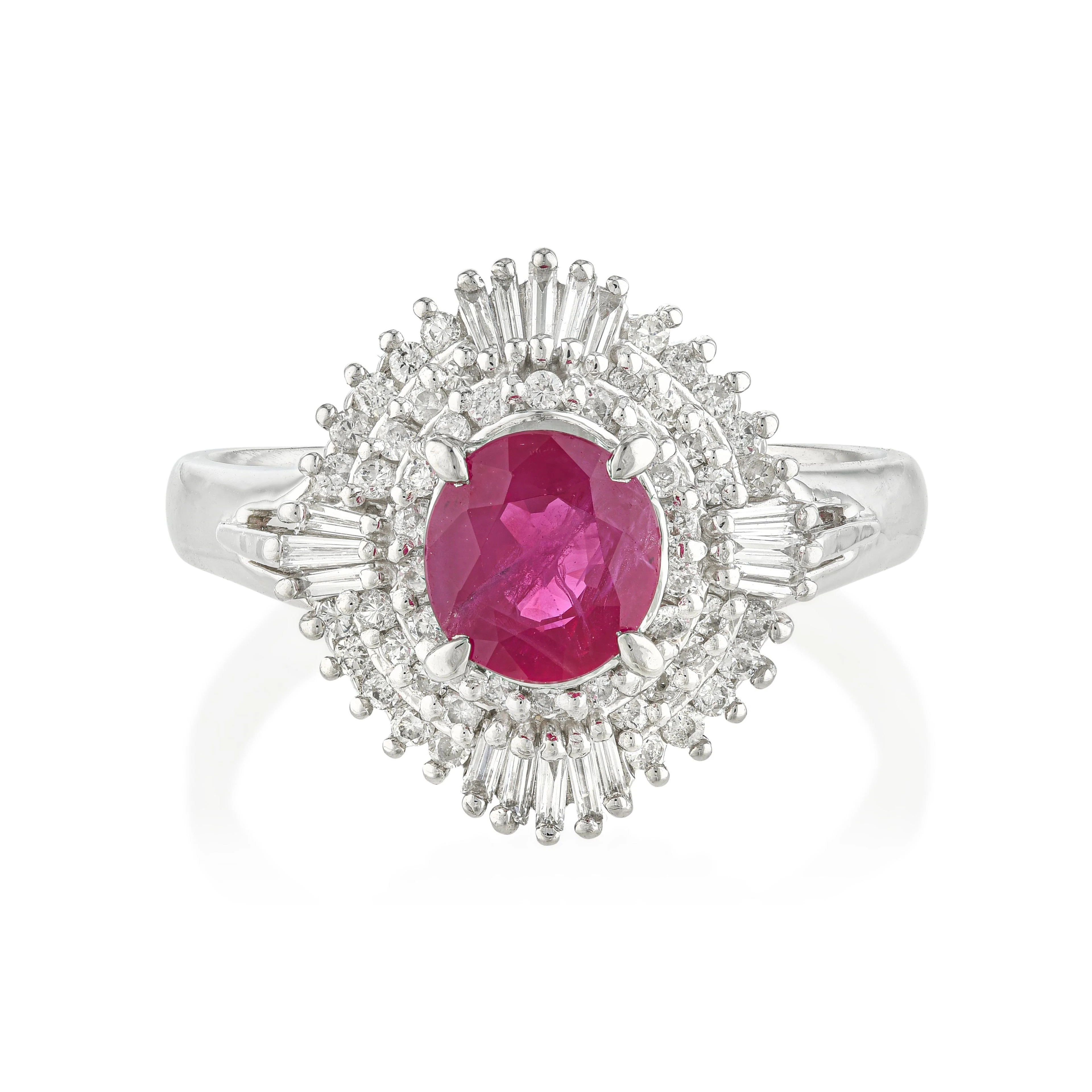 Ruby and Diamond Cluster Ring