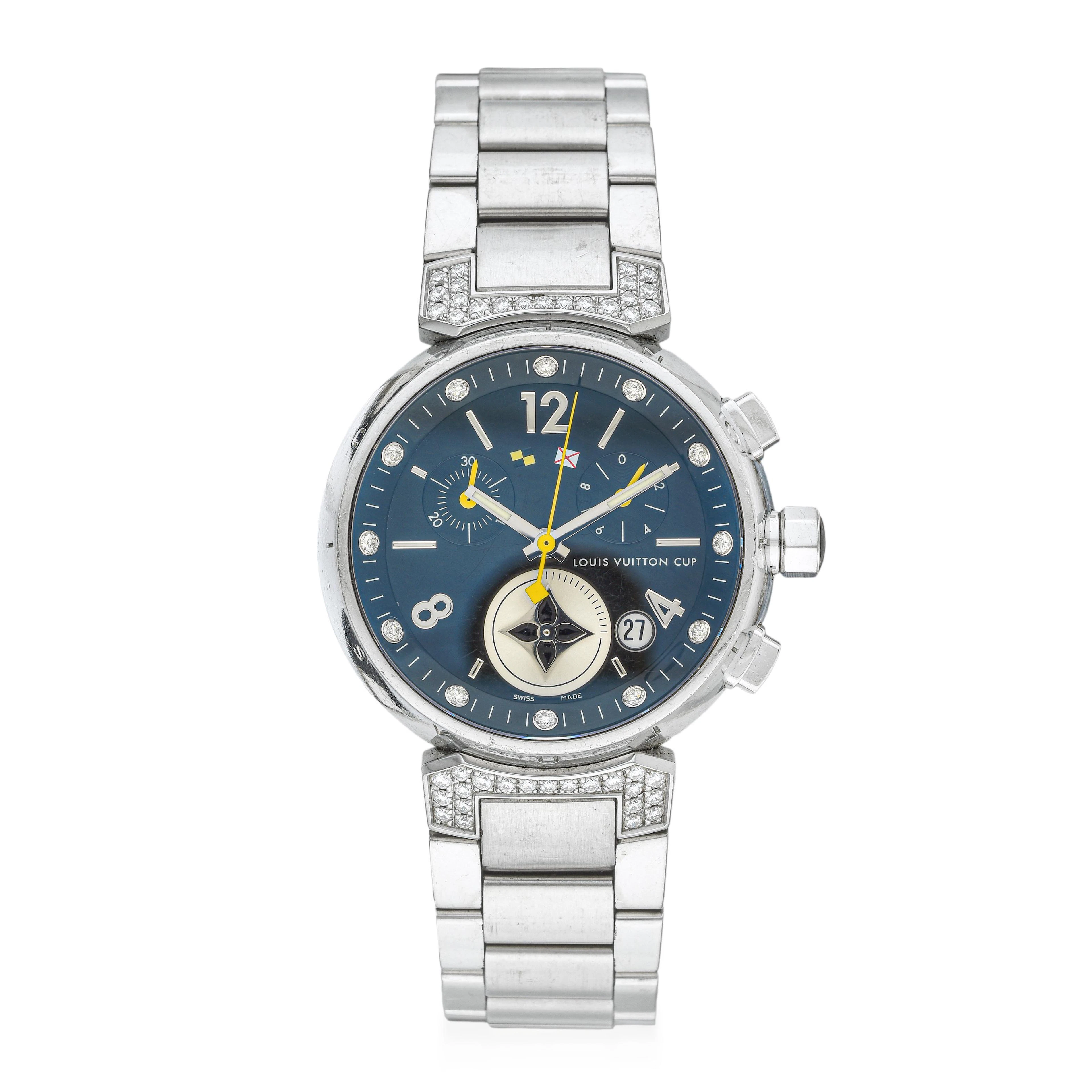 Louis Vuitton Tambour Lovely Cup in Steel with Factory Diamonds
