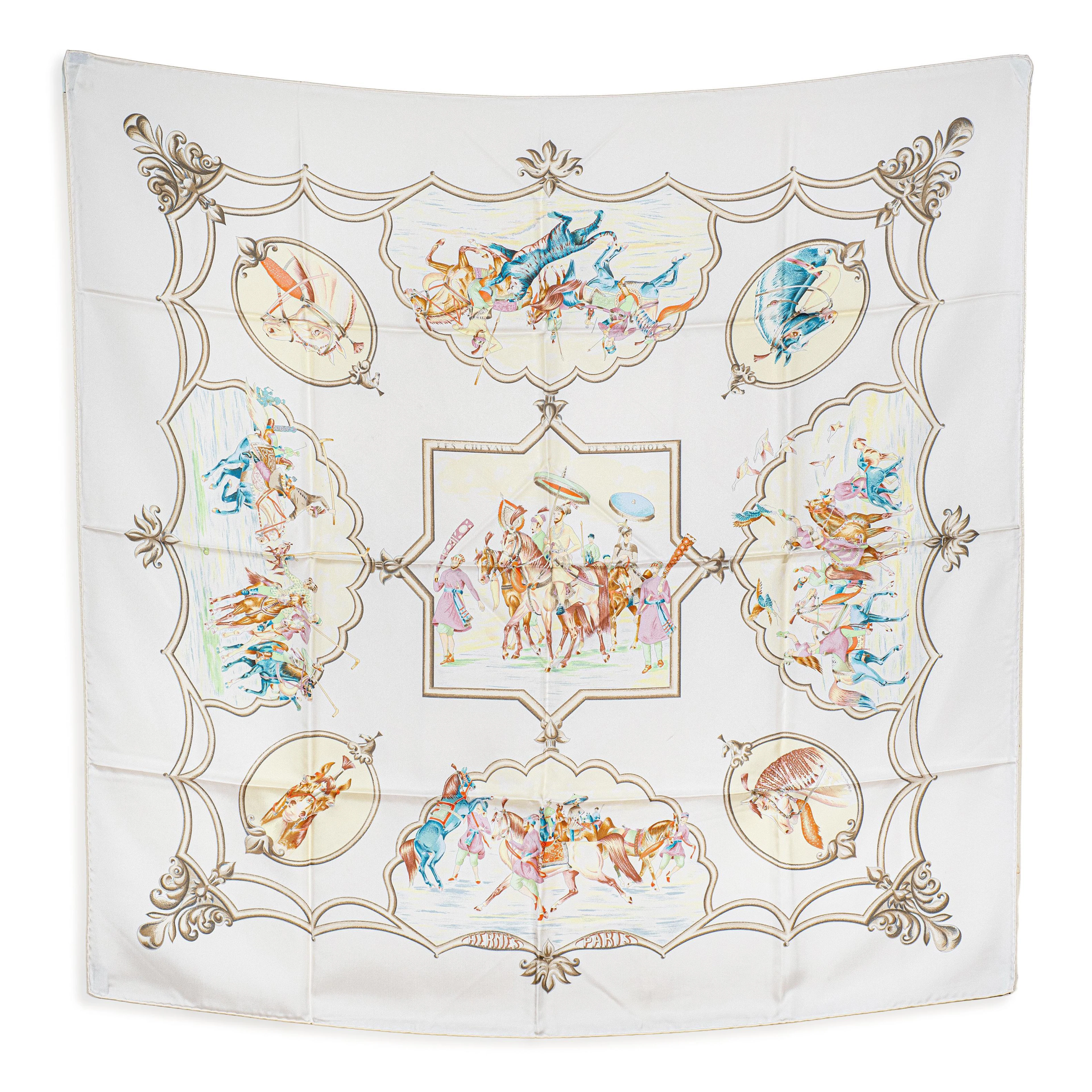 Hermes Les Chevaux des Moghols 90 Scarf – Silk, Ivory and Multicolor