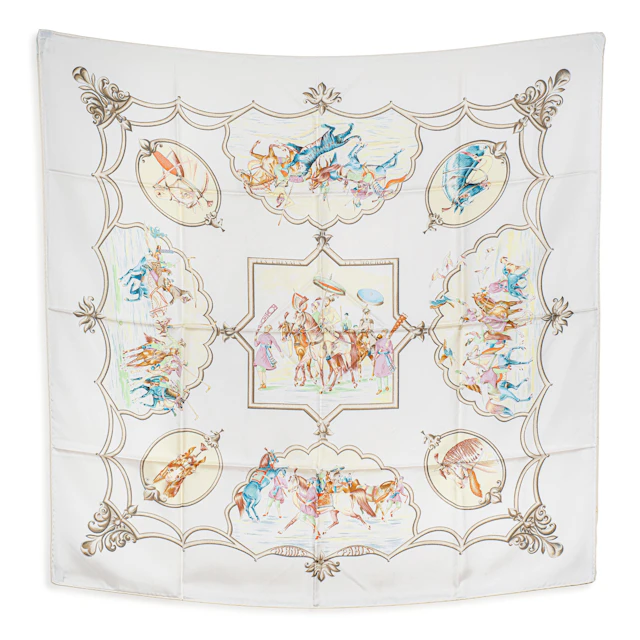 Hermes Les Chevaux des Moghols 90 Scarf – Silk, Ivory and Multicolor