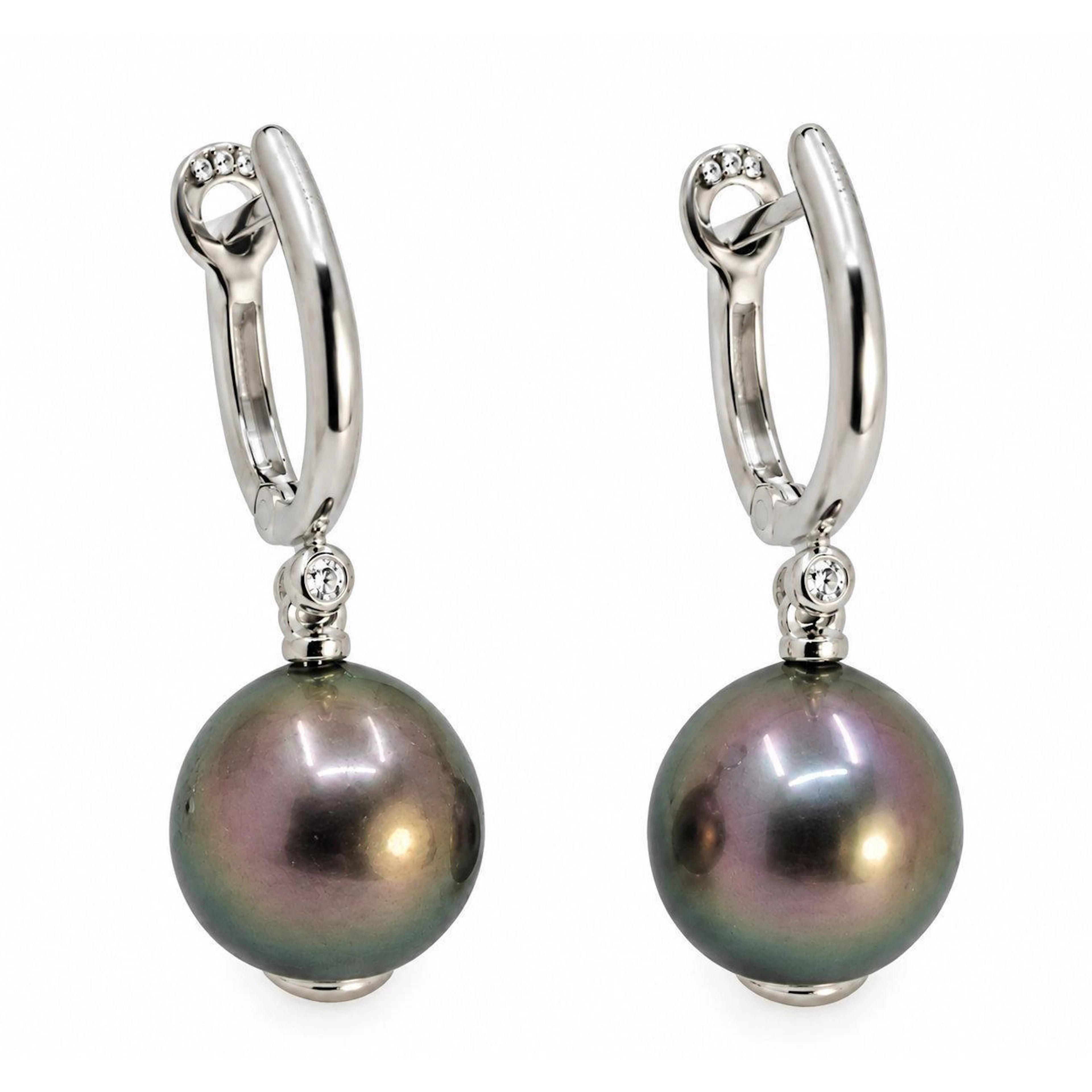 Peacock Tahitian Pearl and Diamond Earrings