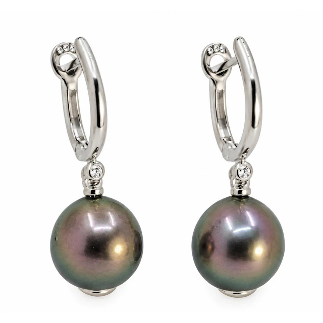 Peacock Tahitian Pearl and Diamond Earrings