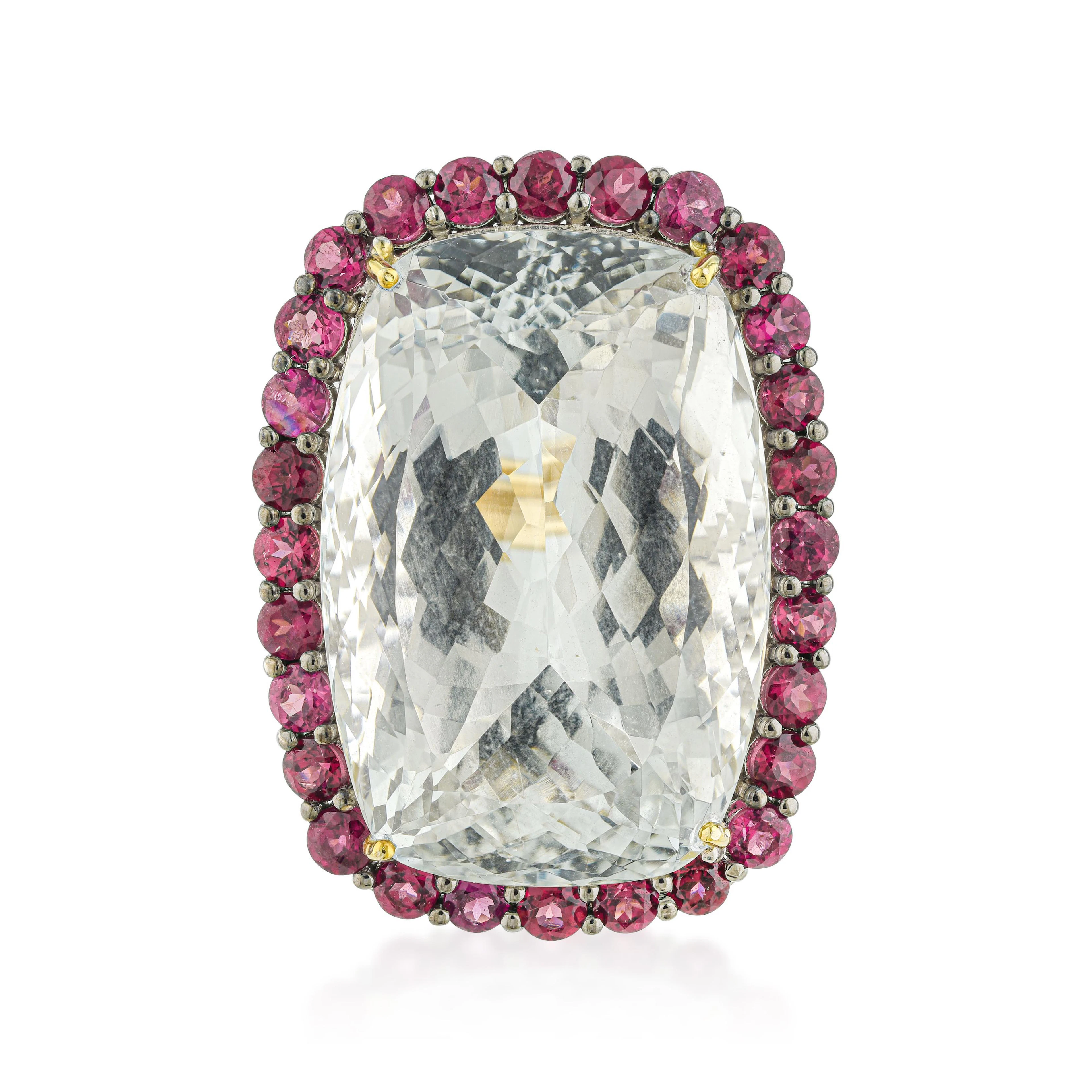 White Topaz Garnet and Diamond Ring